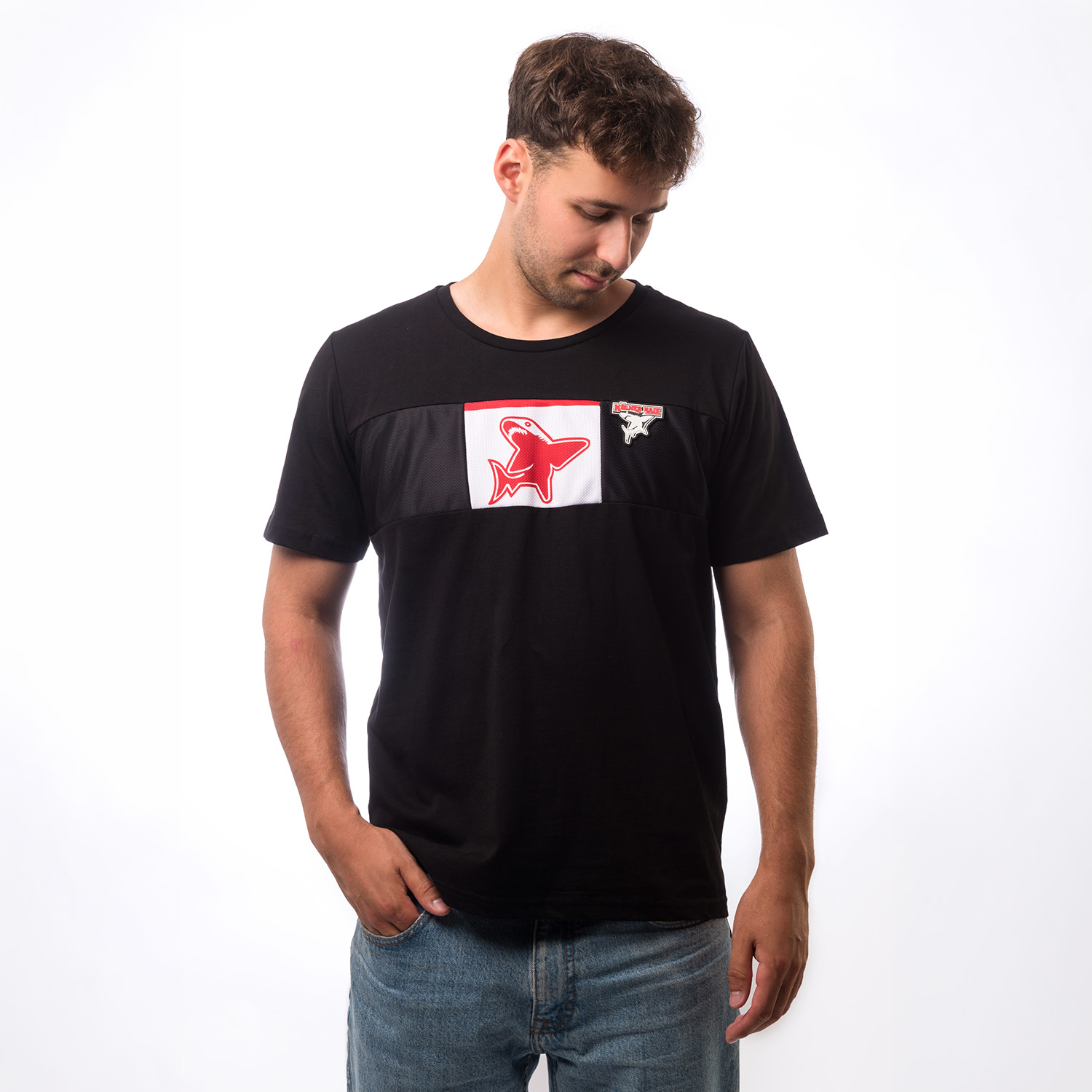 T-Shirt, Schwarz, Grafik, Kurzarm, Panelendruck