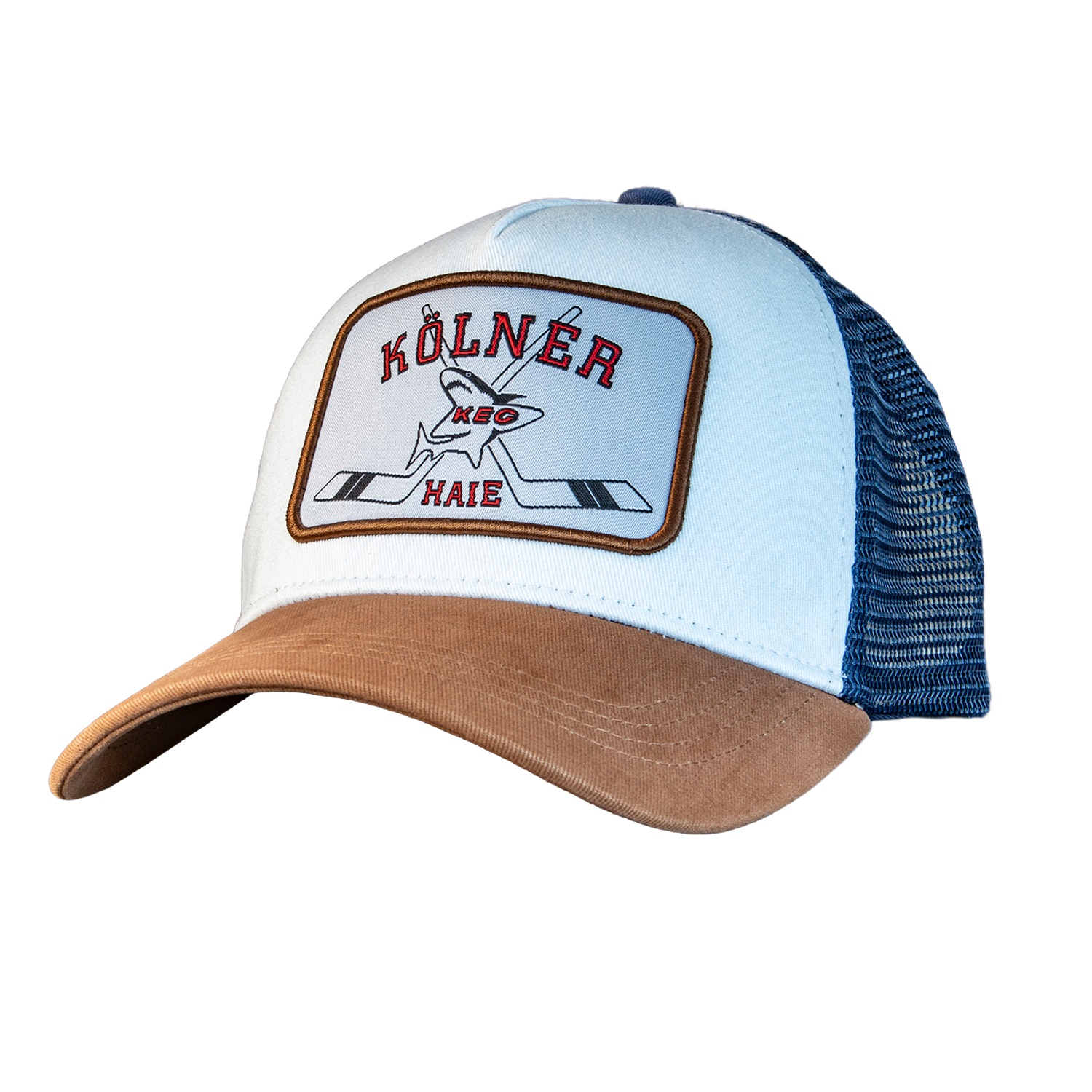 Baseballcap, Truckerkappe, Mesh-Rückseite, BrauneKante, AufnäherLogo