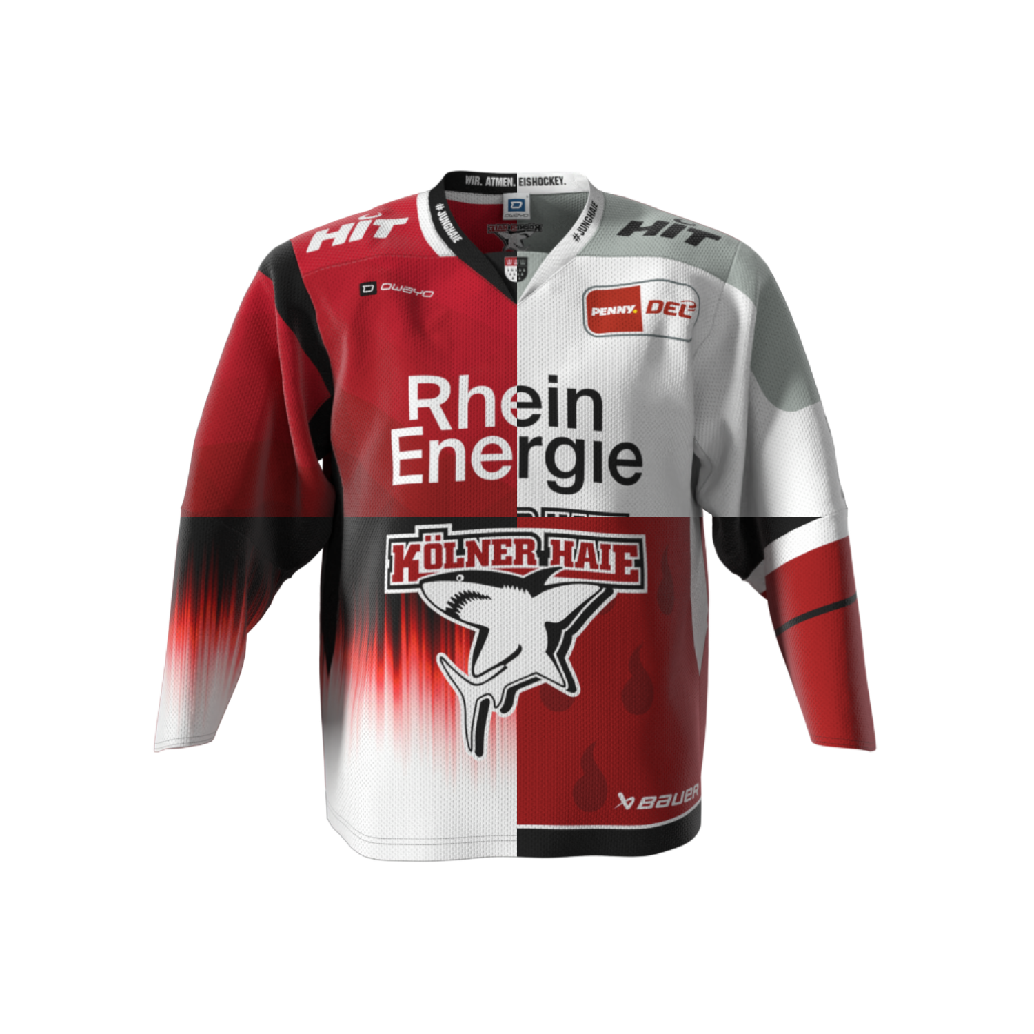Eishockey-Trikot, Rhein Energie, Kölner Haie, Langarm, Farbblock-Design