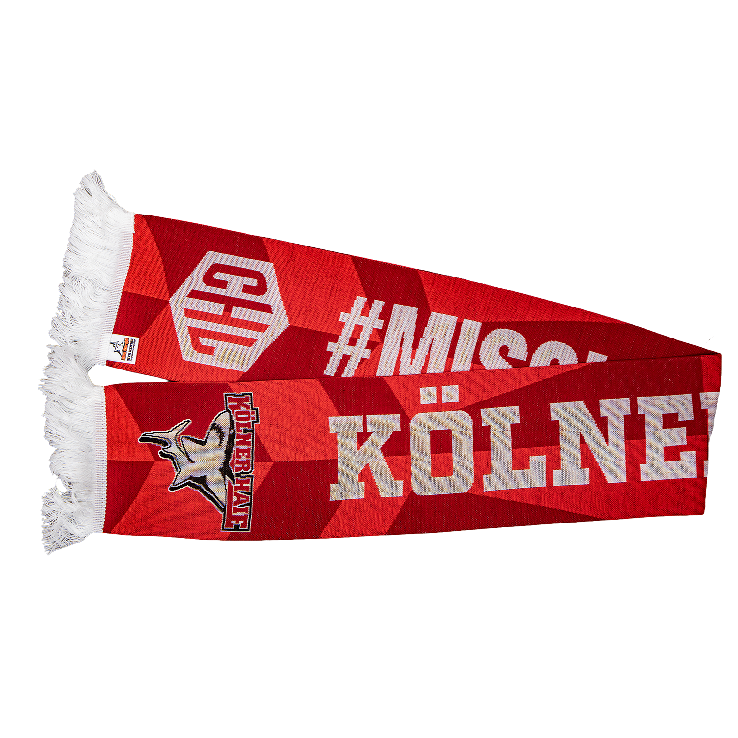 Fanschal, rot-weiß, Fransen, Geißbock-Logo, Köln-Aufdruck