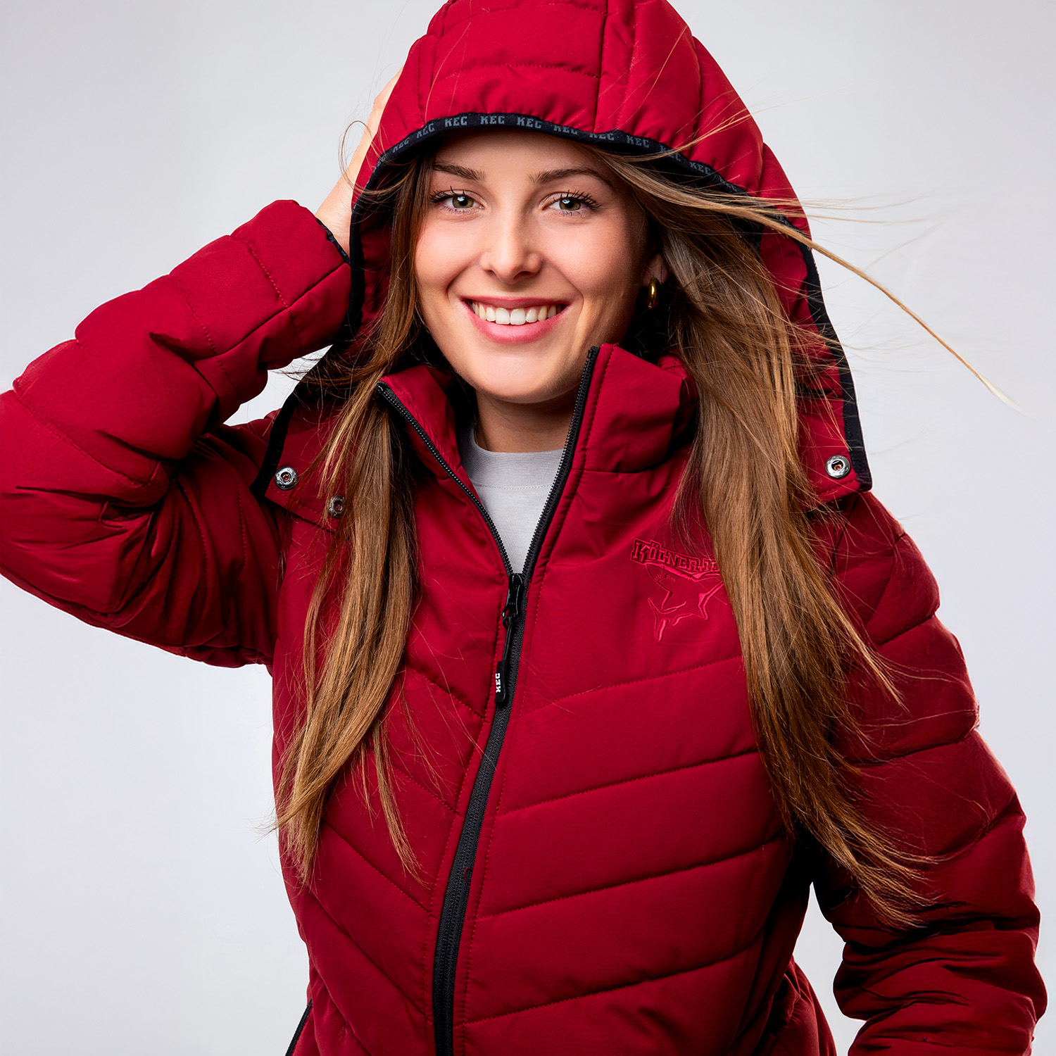 Mantel, Jacke, Kapuze, Kapuzenpulli, Lächeln