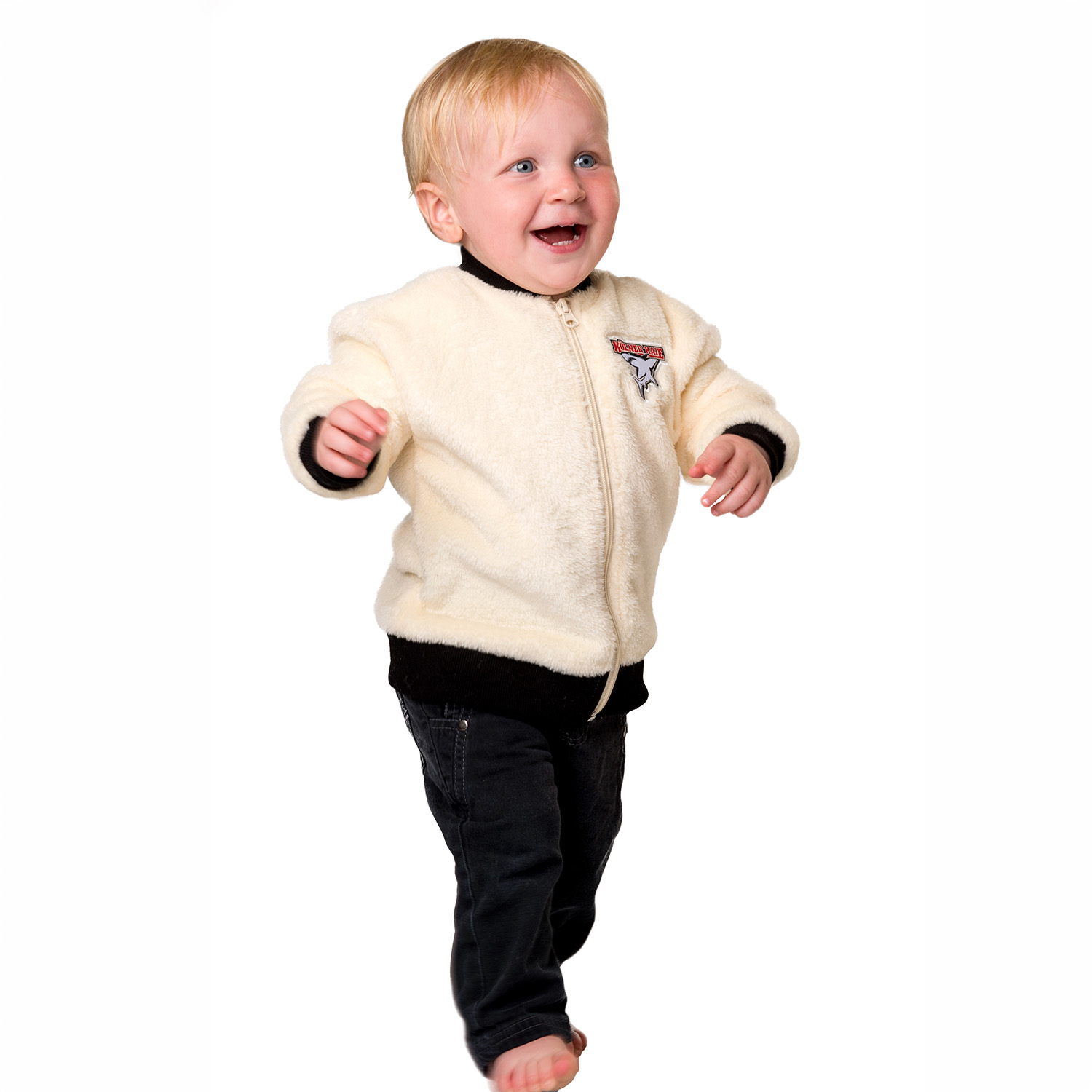 Babyjacke, Fleece-Jacke, Cremefarbe, Reißverschluss, lange Ärmel