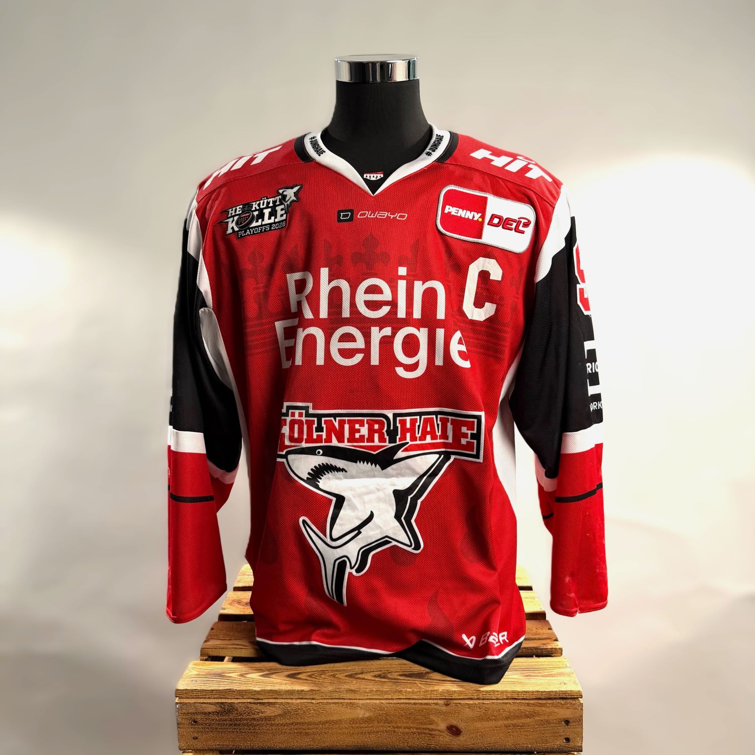 Eishockey-Trikot, Rote Trikot, Kölner Haie, Logo Schild, Garnitur Langarm