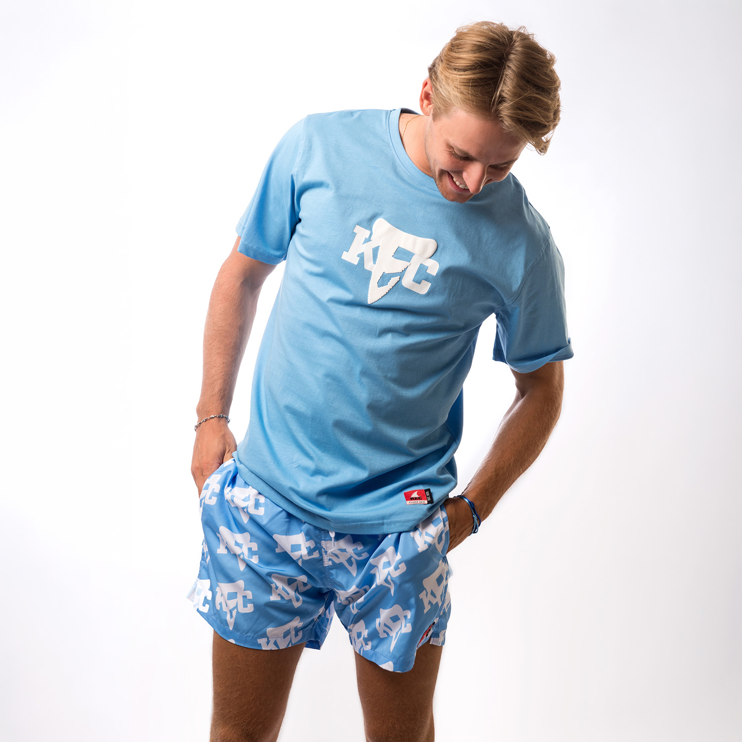 T-Shirt, Shorts, Blau, Grafisch, Casual