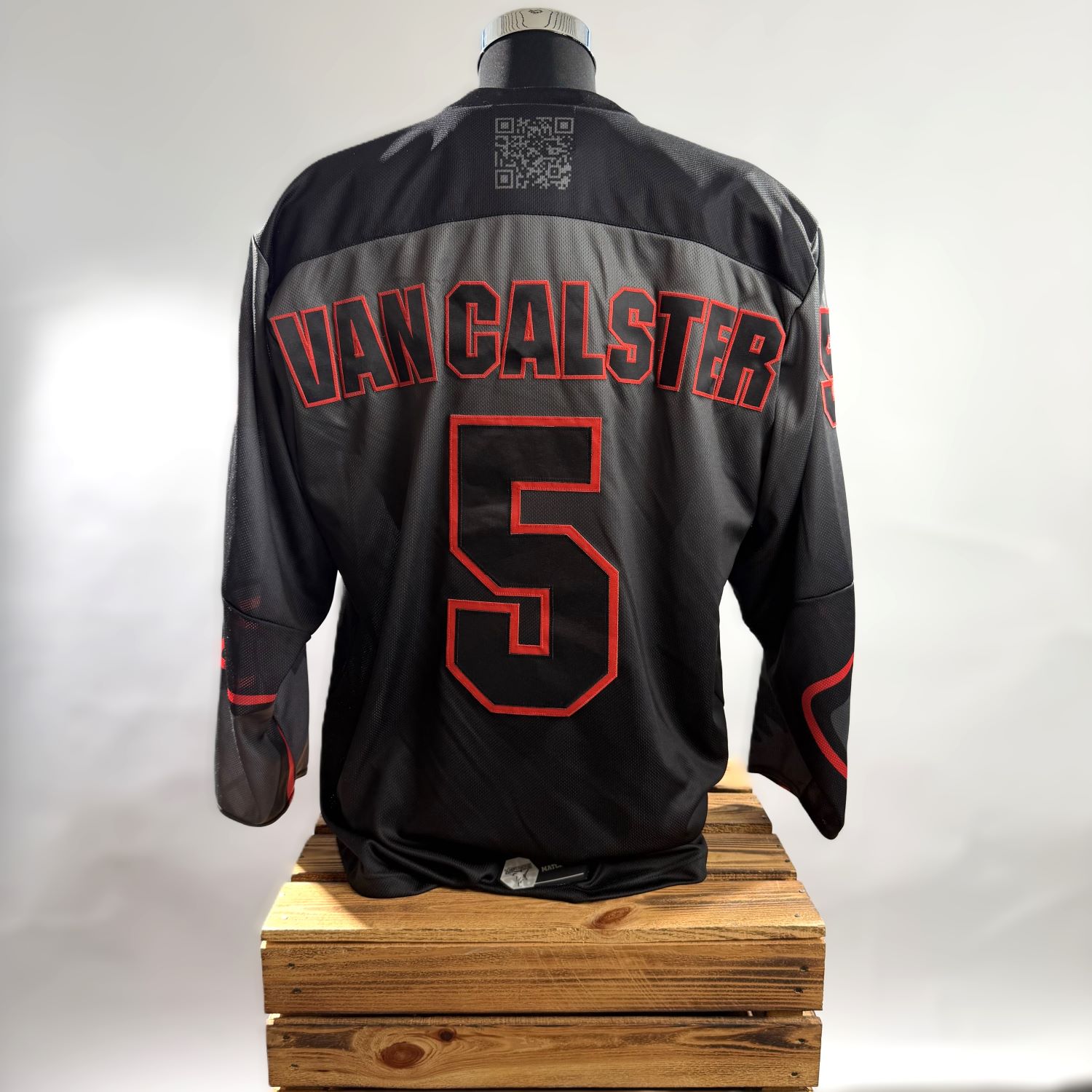 jersey, sportbekleidung, schwarz, rot, nummer-5