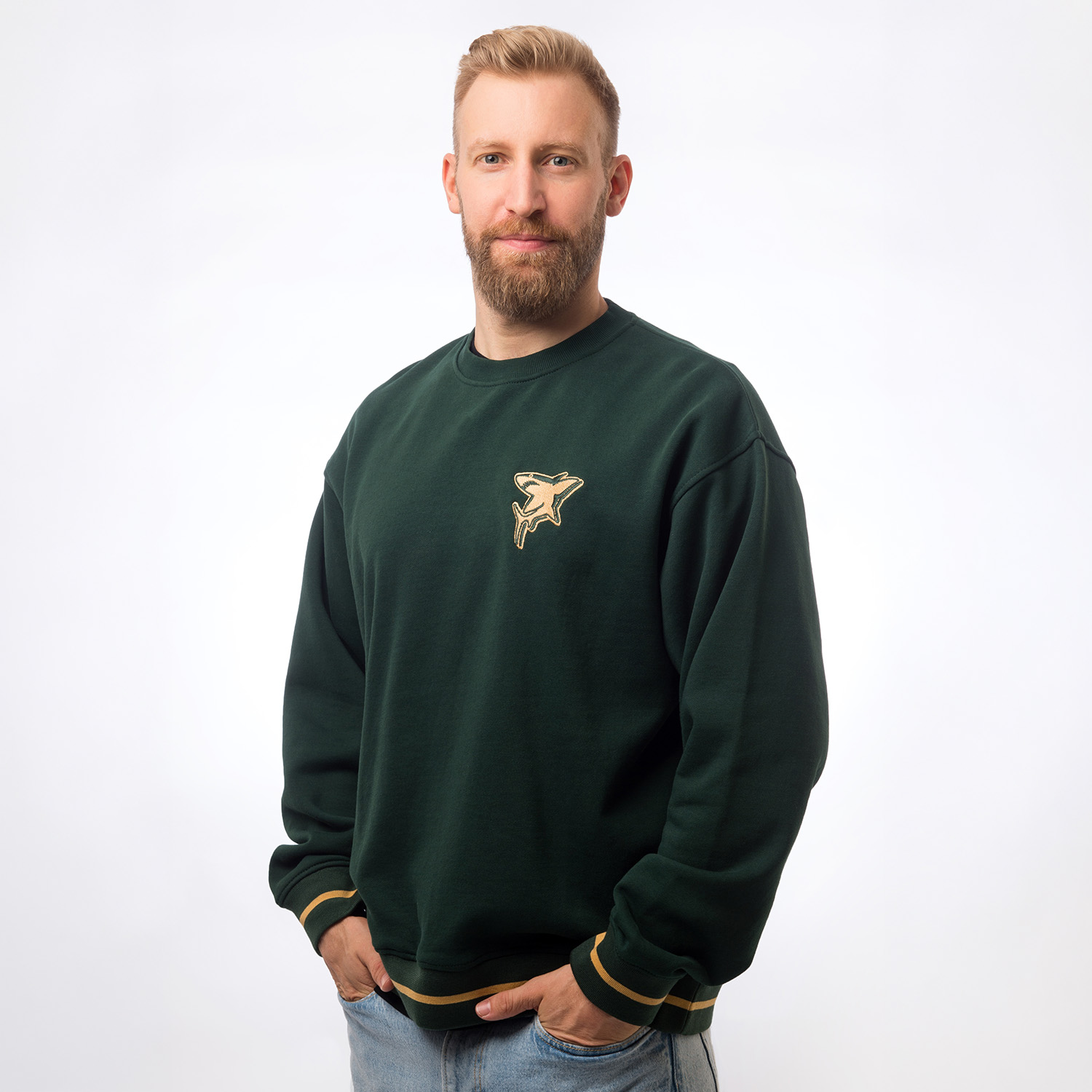 Sweatshirt, Crewneck, Dunkelgrün, Besticktes Logo, Langarm