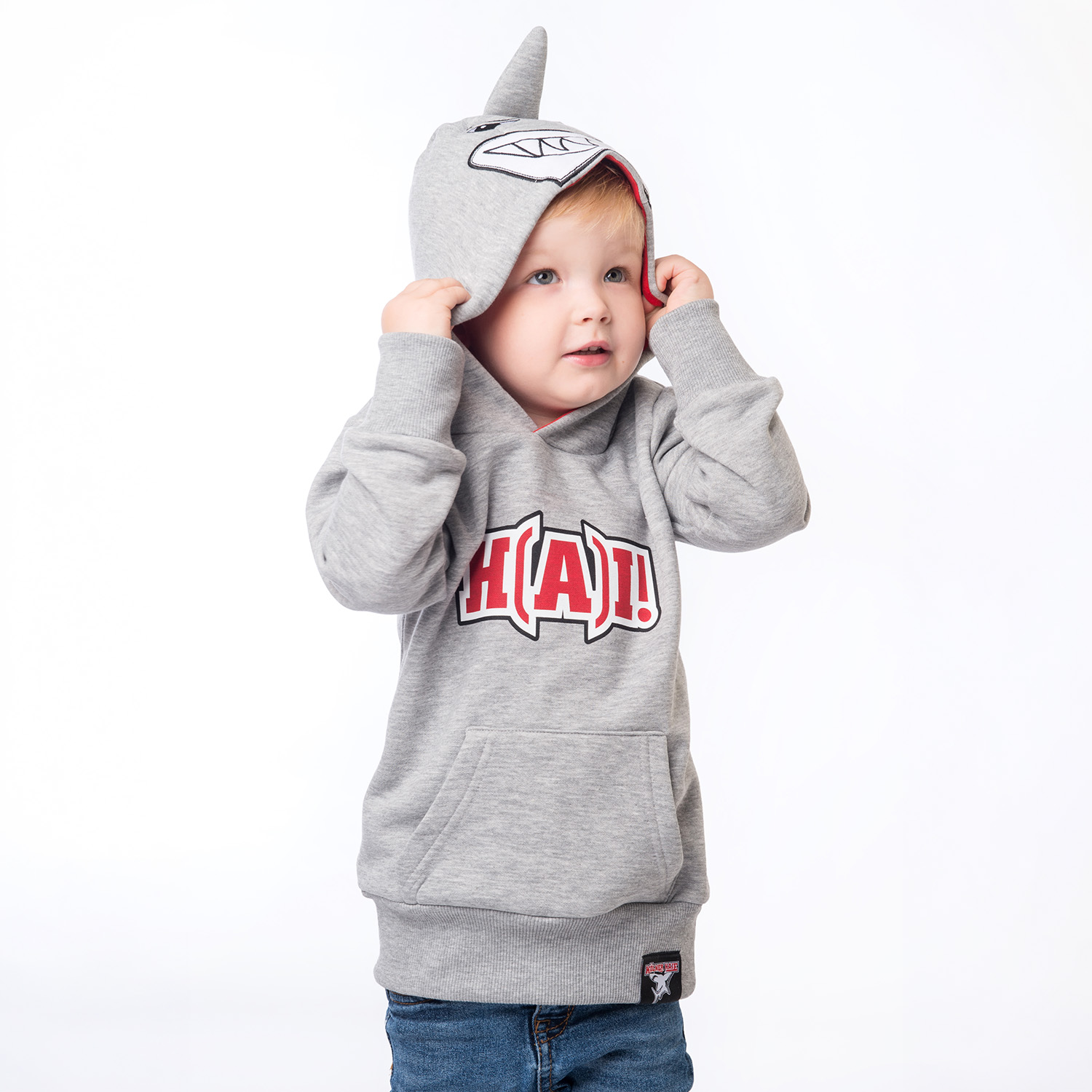 Hoodie, Kinder, Graues Sweatshirt, Vorne Tasche, Kapuze mit Aufdruck