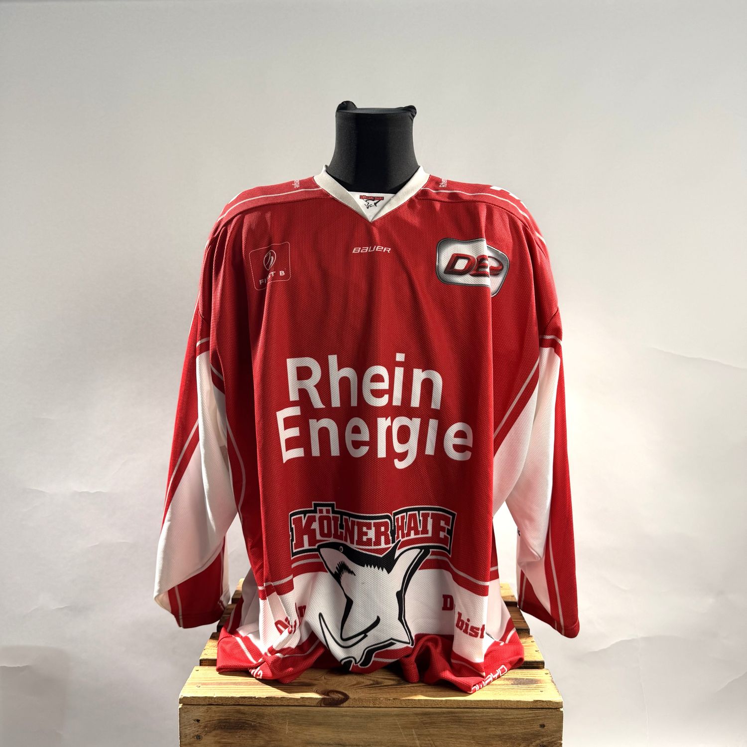 Hockey-Trikot, rotes Trikot, Langärmlig, weiße Akzente, Kolner Haie Logo