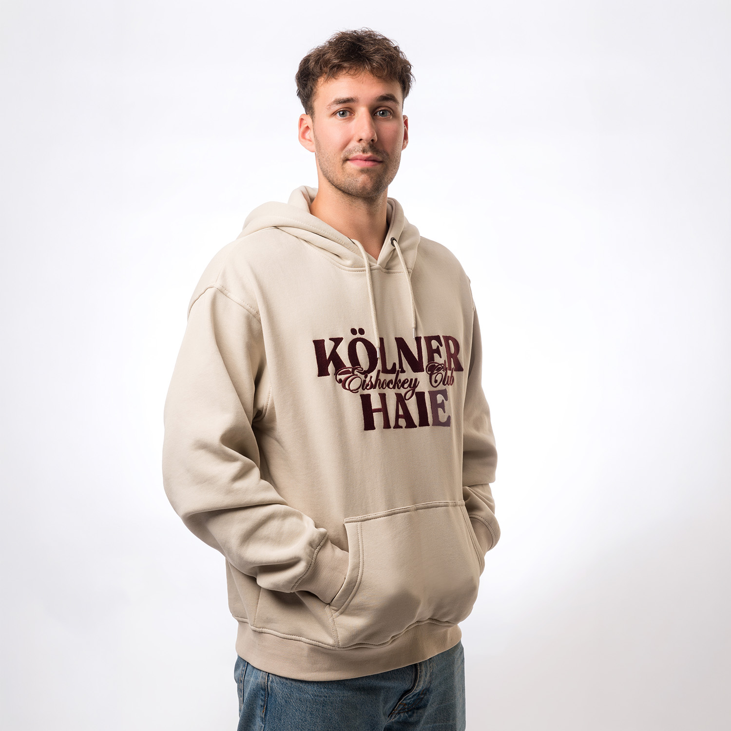 Hoodie, Beige Hoodie, Kapuzenpullover, Vorne Tasche, Aufdruck Text