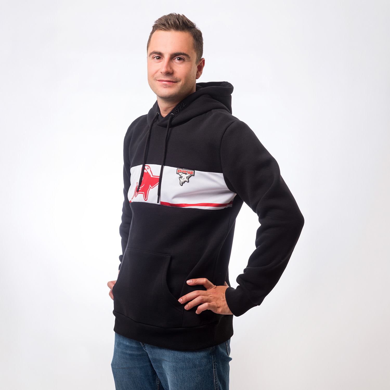 Hoodie, Sweatshirt, Schwarzer Hoodie, Kängurutasche, Weiße Streifen