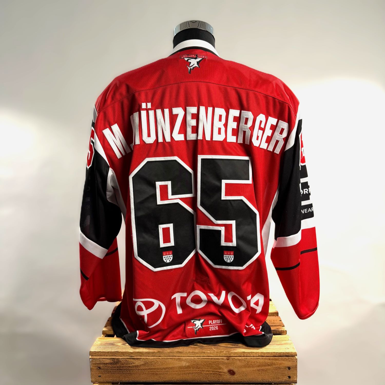 hockey jersey, sports jersey, red jersey, number 65, Münzenberger