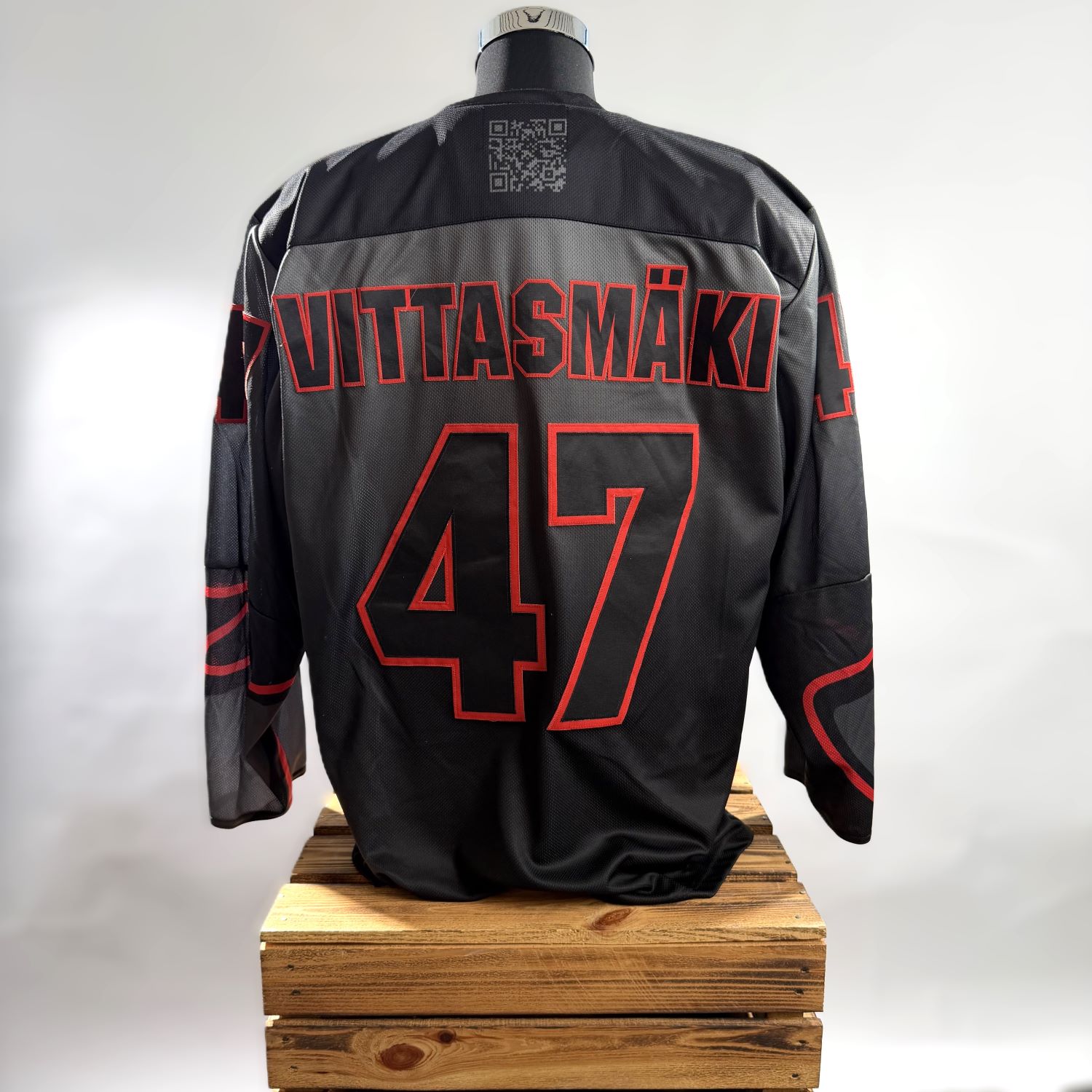 Motorrad-Jacke, Lederlook, Schwarz, Rote Akzente, VITASÄMKÄI