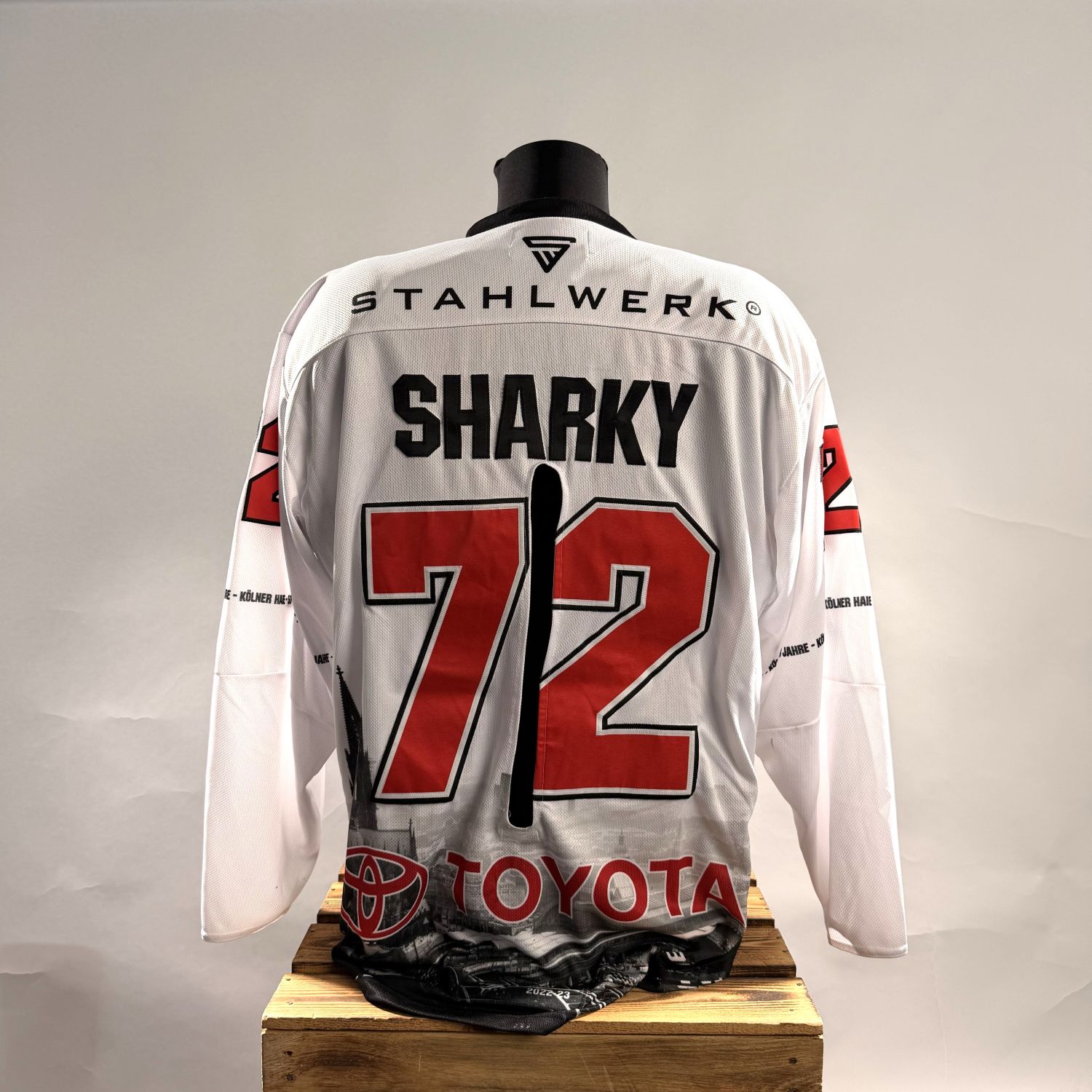 jersey, Langarmshirt, weiß, rote zahl, Sharky 72