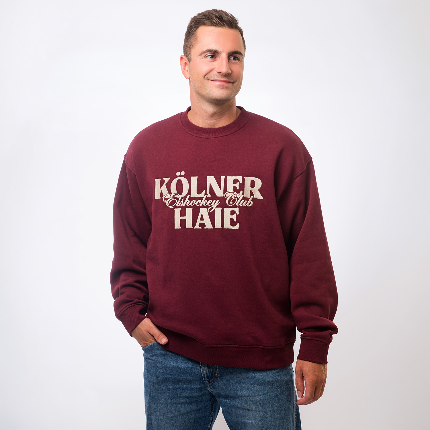 crewneck, sweatshirt, maroon, logo-less visible?, long sleeve