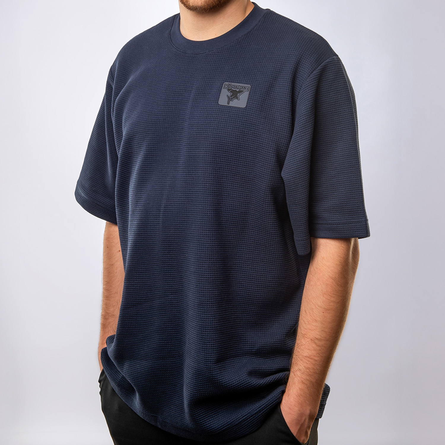 T-Shirt, Kurzarm, Navy, Netzstruktur, Logo-Patch