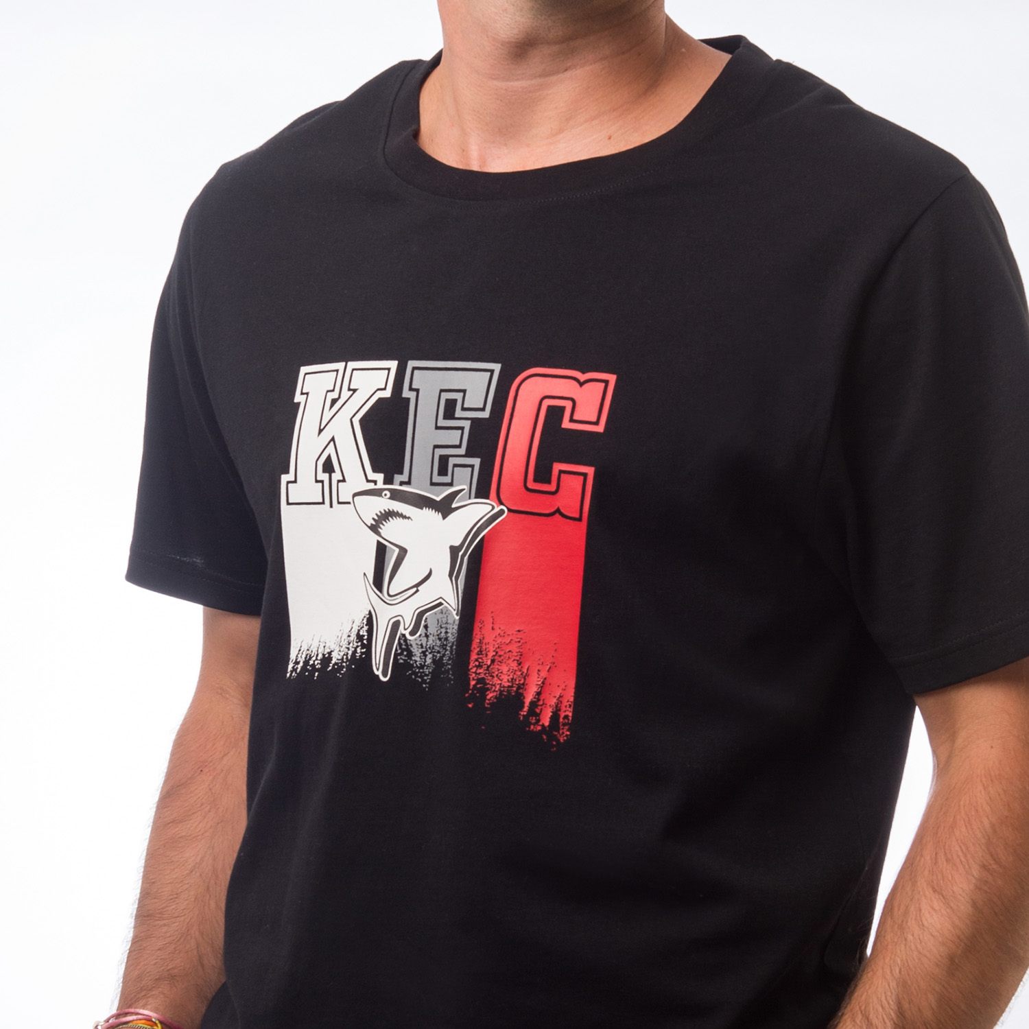T-Shirt, Schwarz, Graphic, Shark motif, Brilliant red accent