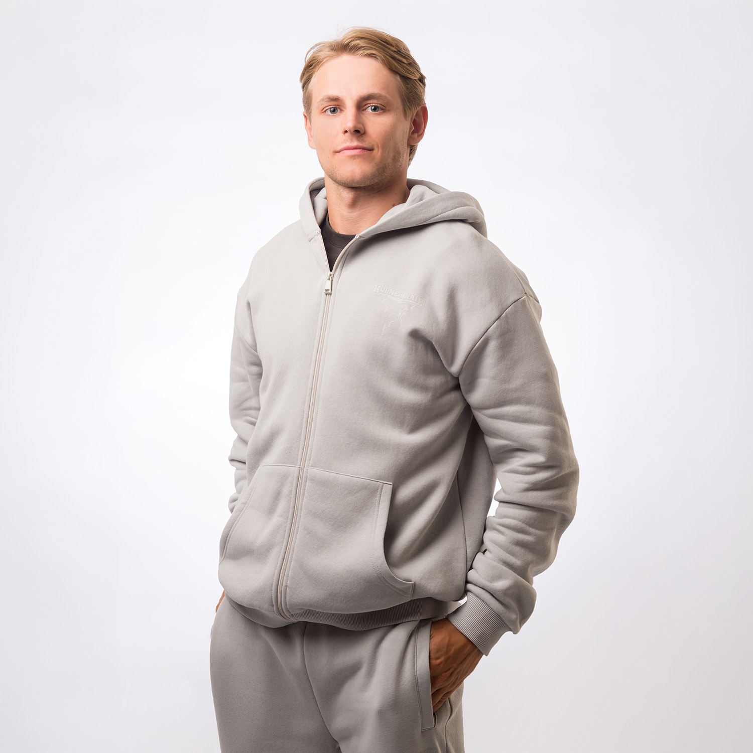 Hoodie, Zweiteiler, Fleece, Kapuze, Grau