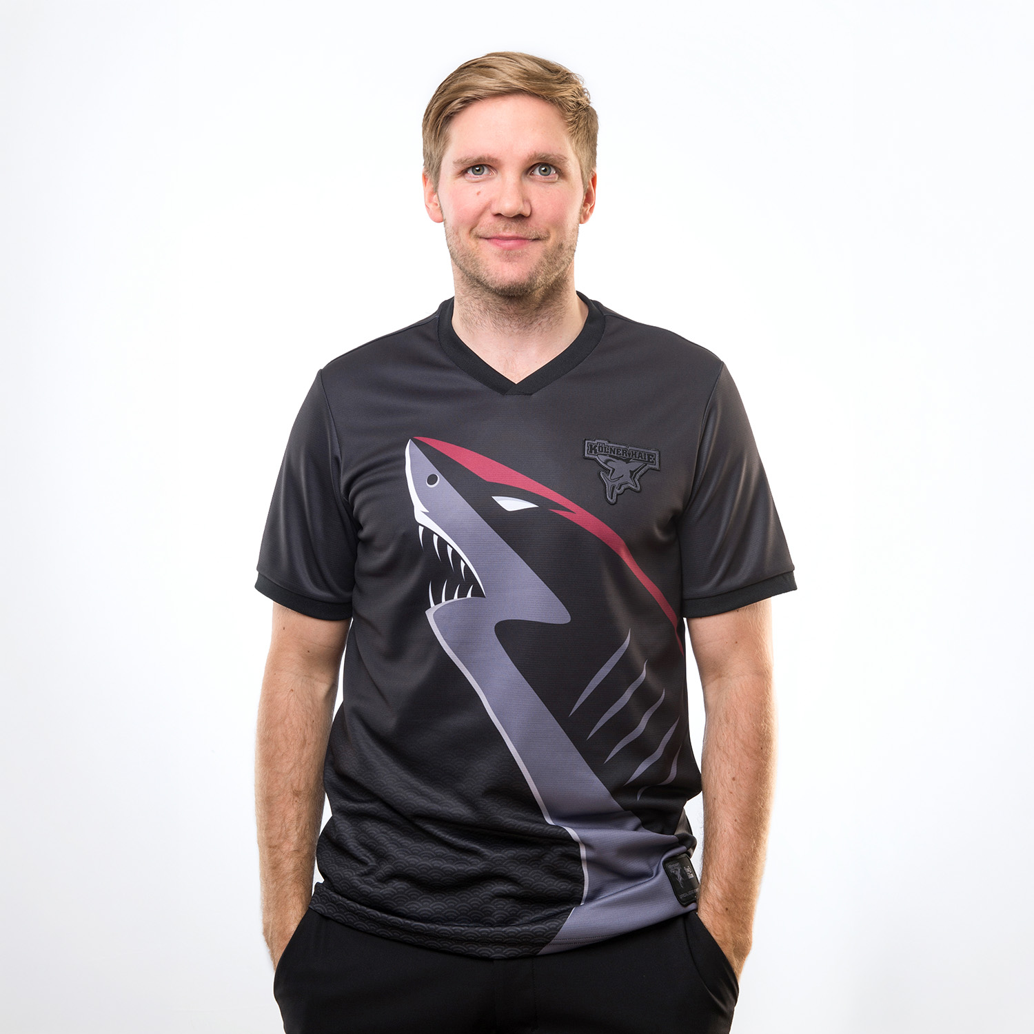 Polohemd, Hai-Graphic, dunkelgrau, Kurzarm, V-Ausschnitt