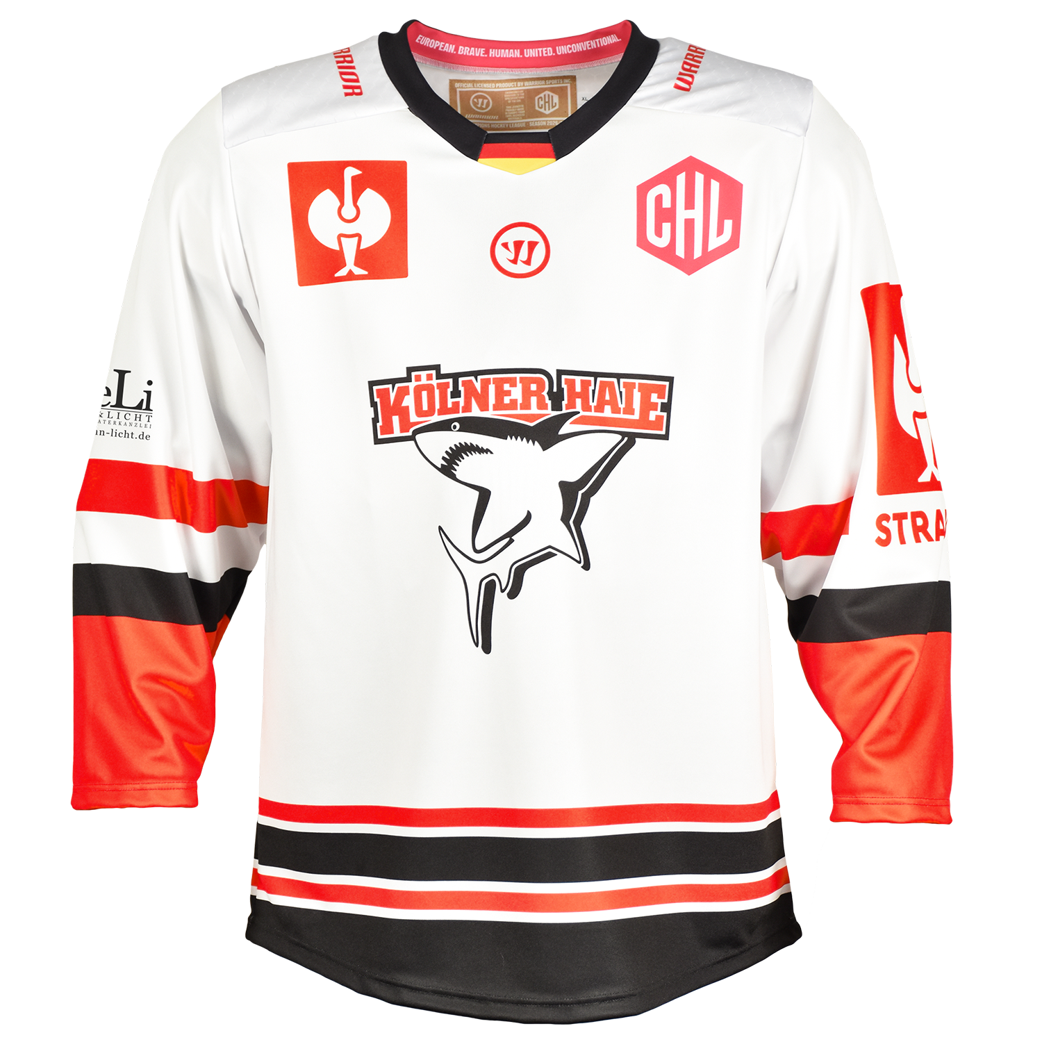 Hockey Jersey, Weiße Trikot, Rote Akzente, Langärmlig, Kölner Haie Logo