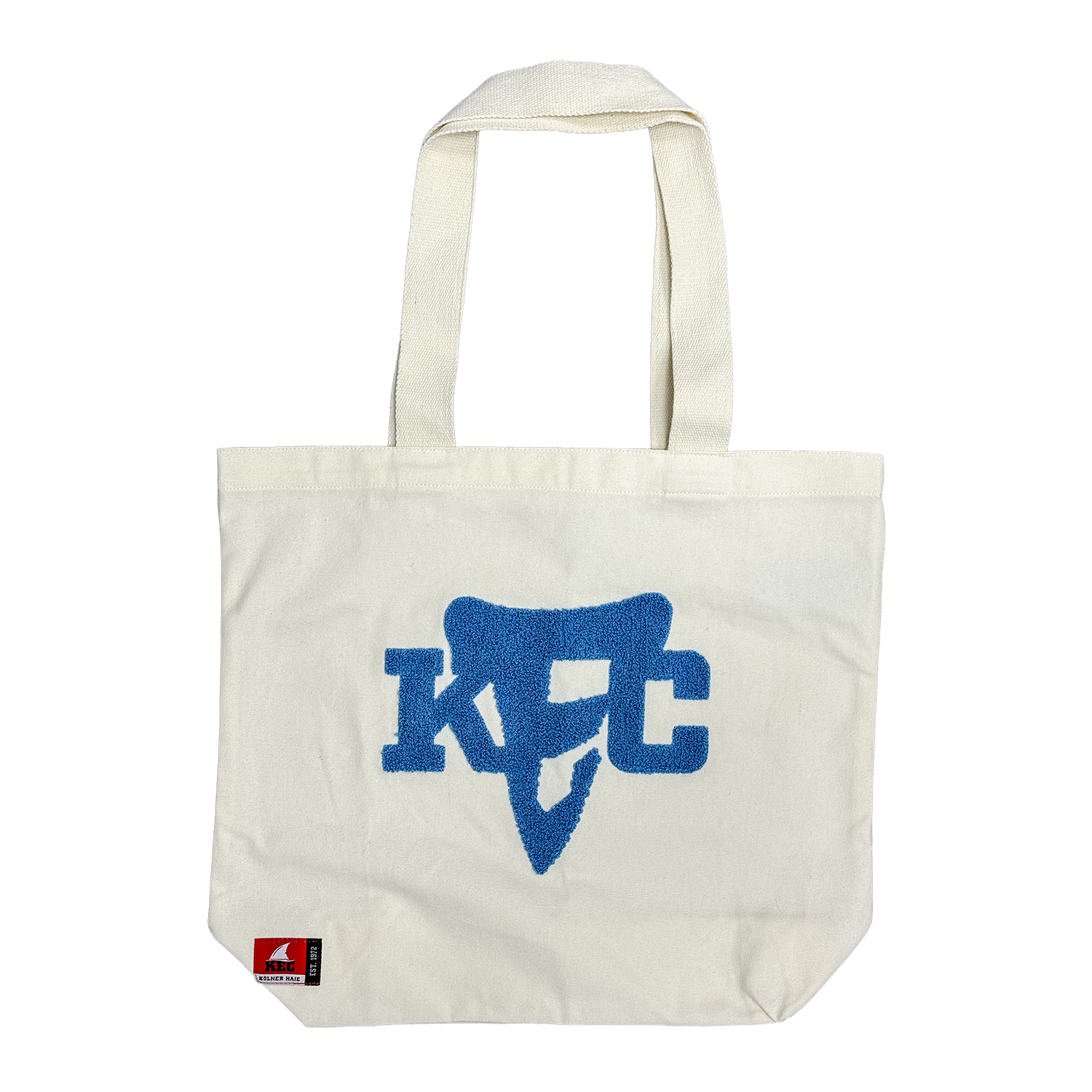 Tote-Tasche, Canvas, Naturfarbe, Blaues Logo, Henkel