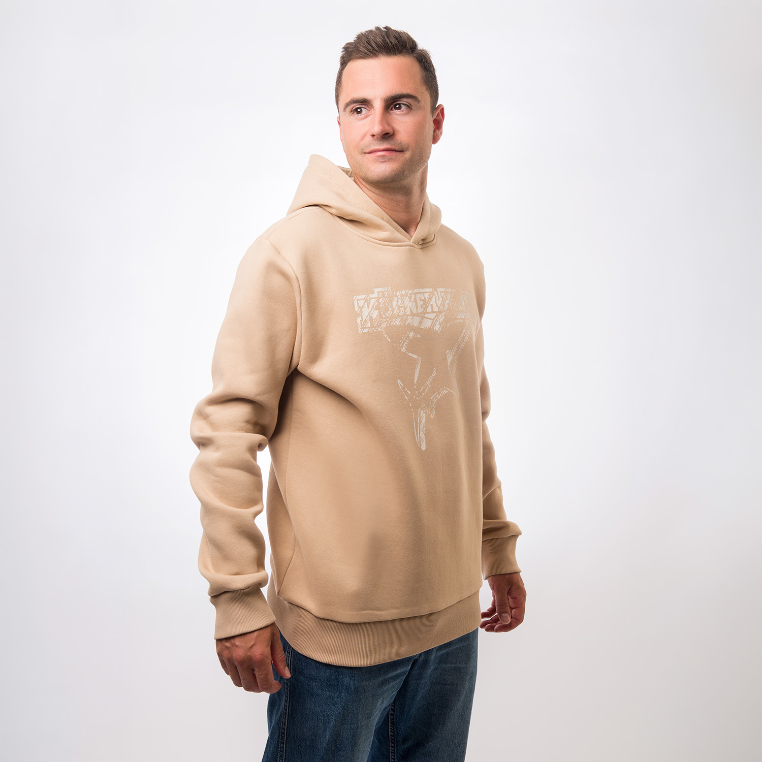 Hoodie, Beige, Kangaroo, Graphic, Sweatshirt