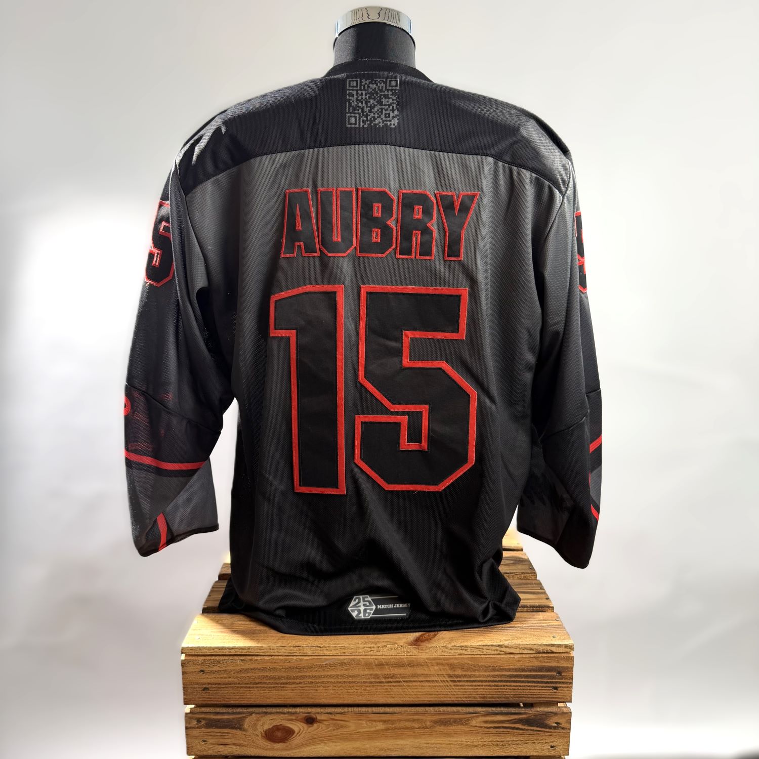 Jersey, Eishockey, Nummer 15, Aubry, Schwarz-Grau