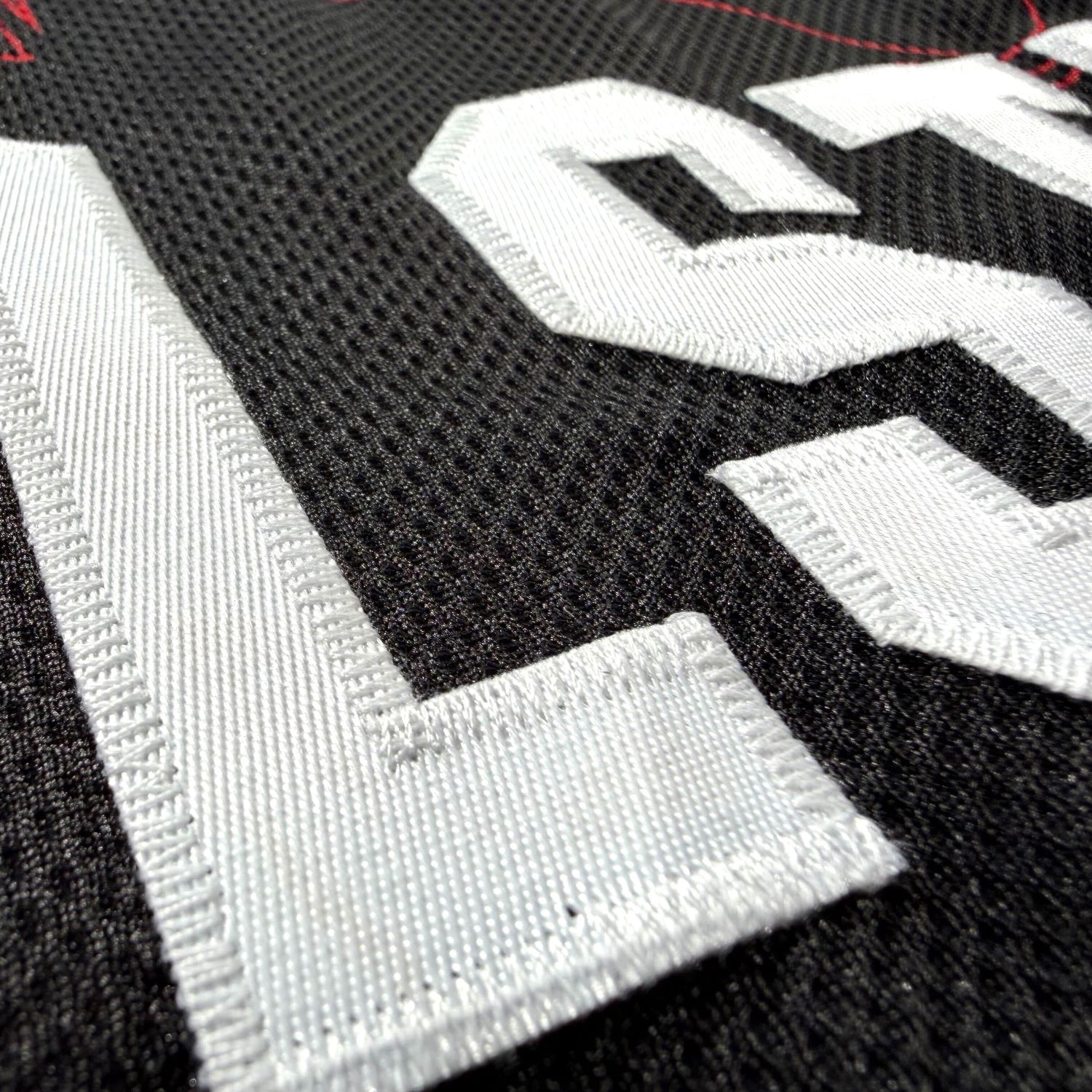 Textured fabric, Mesh fabric, White embroidery, Letter patch, Black background