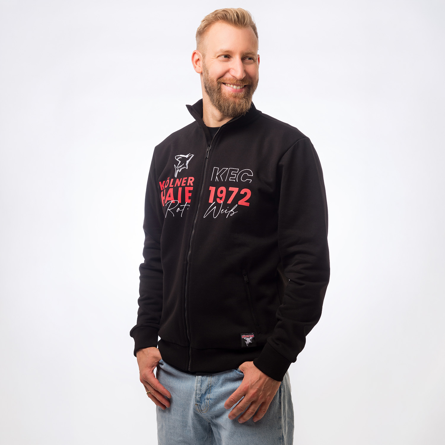Jäcke, Reißverschlussjacke, Schwarz, Grafik, Tasche