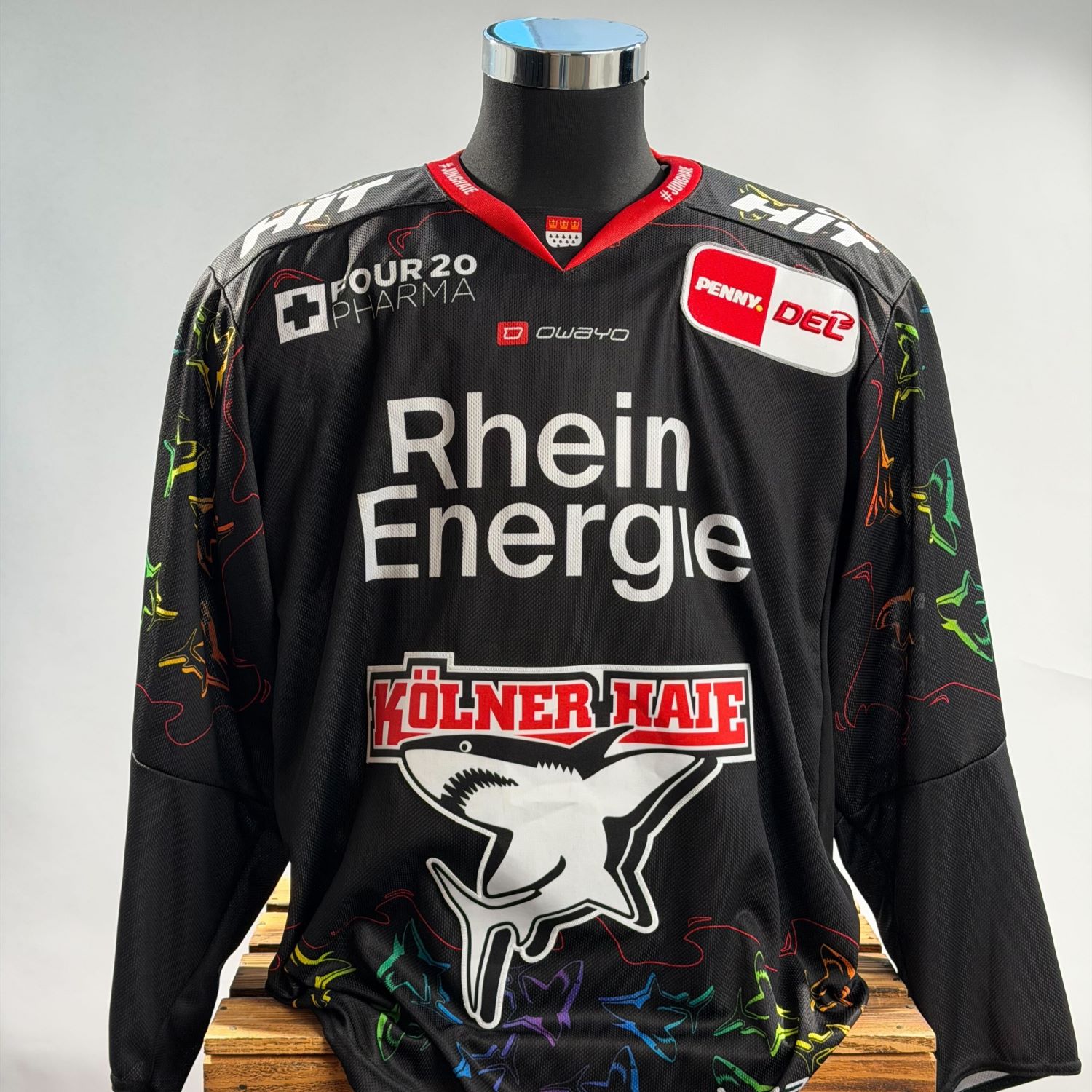 Hockeytrikot, Lange Ärmel, Schwarz, Kölner Haie, Sponsor-Aufdrucke