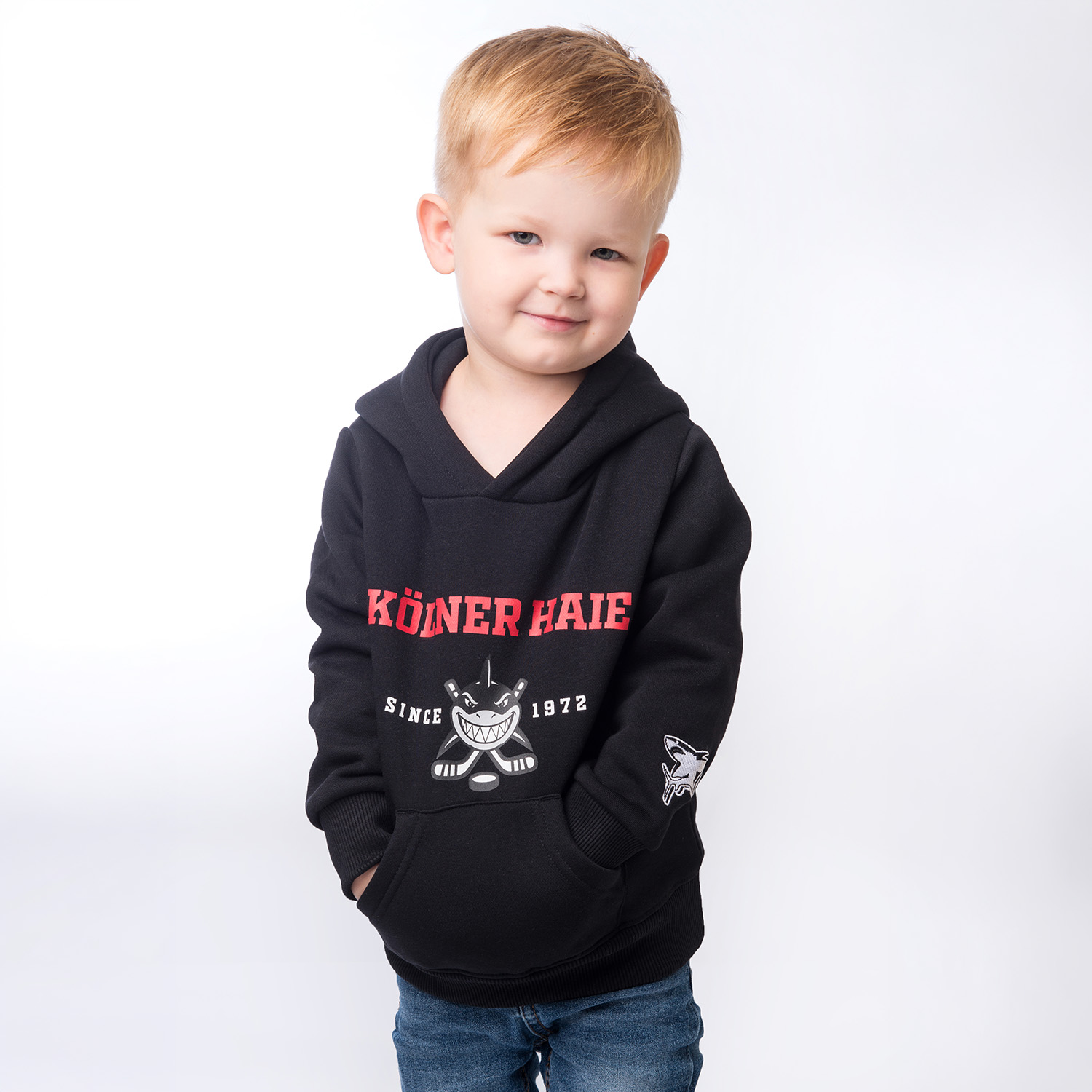 Hoodie, Kinder, Schwarz, Känguru-Tasche, Print-Design