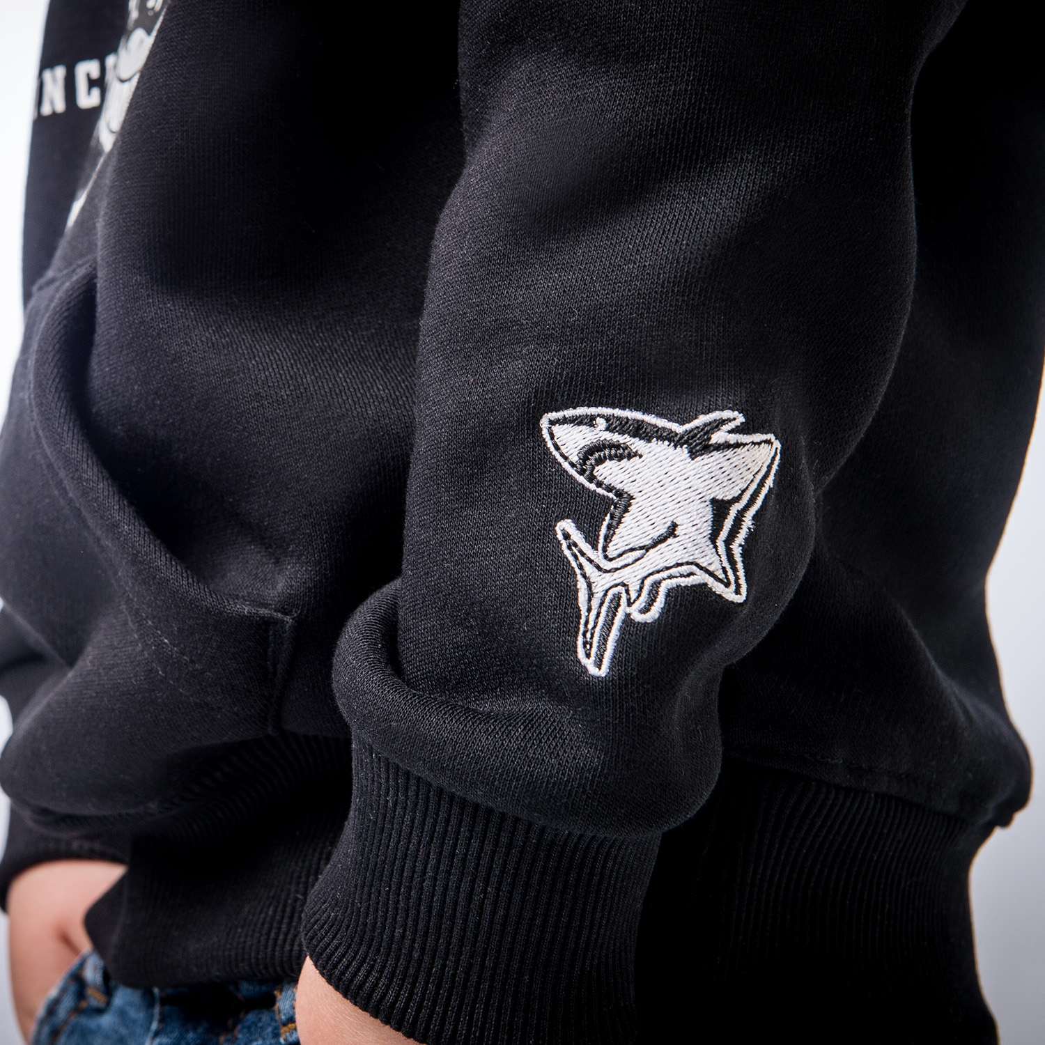 Sweatshirt, Schwarz, Bestickt, Hunde-Logo, Kapuze