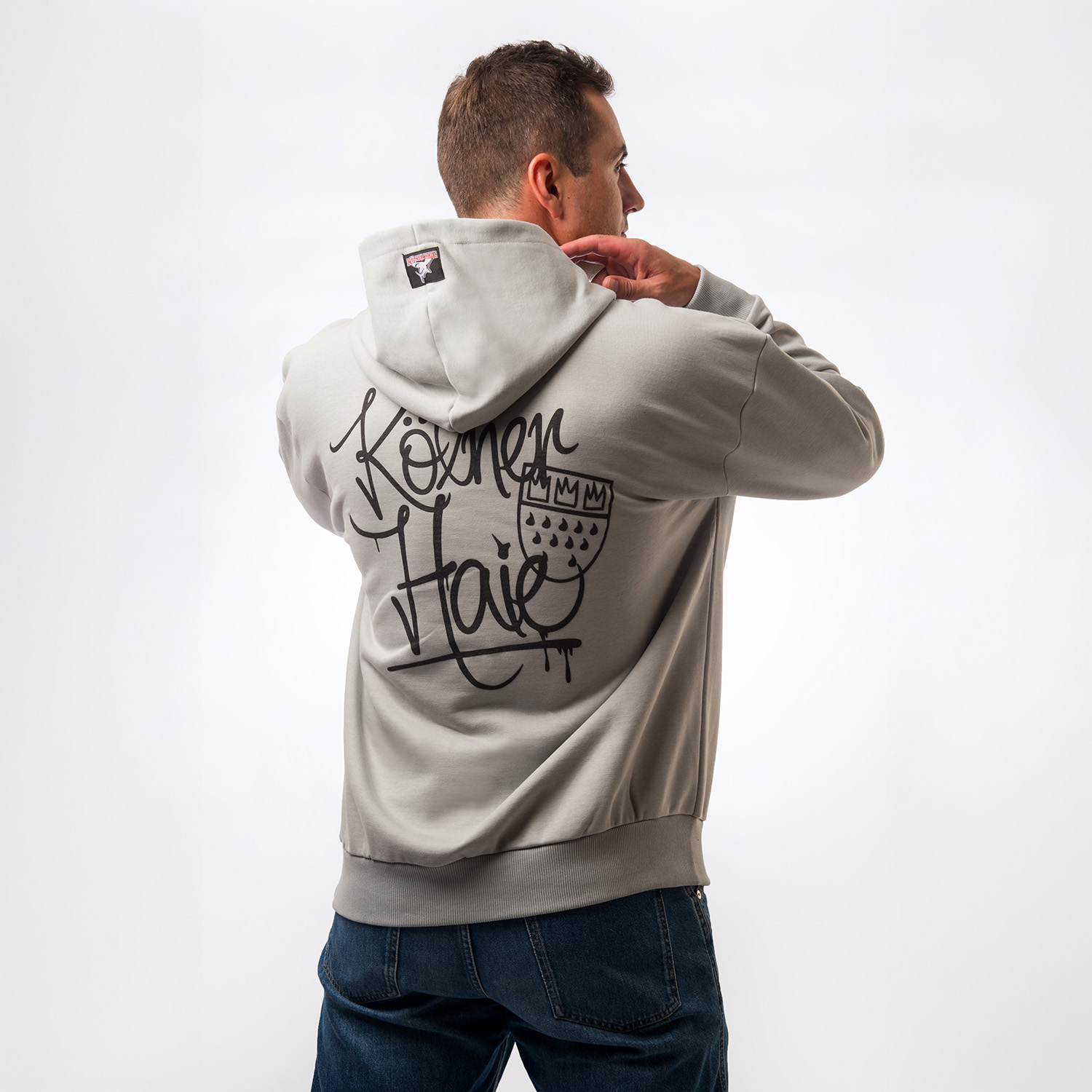 Hoodie, Graffiti-Print, Kapuze, Beige, Rippbündchen
