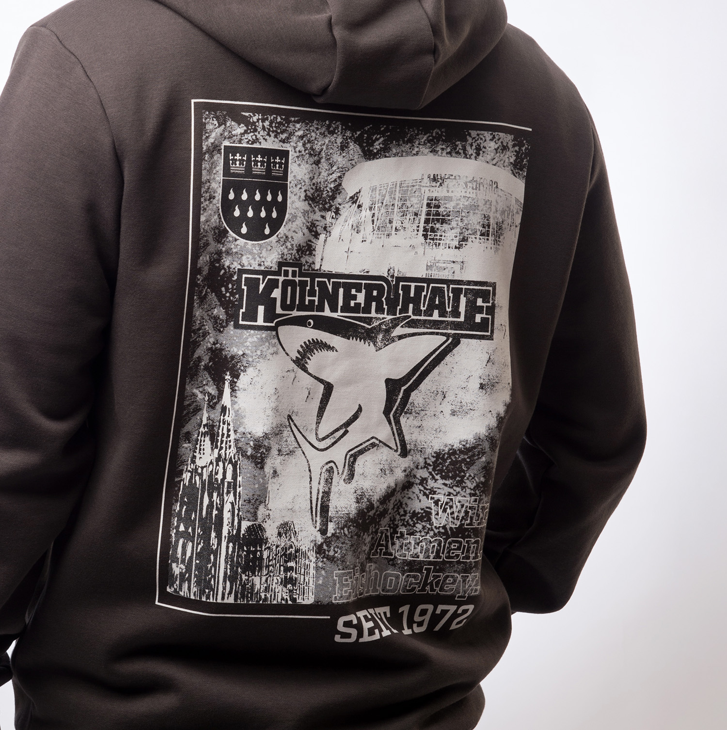 hoodie, grafik, druck, schwarz, pullover