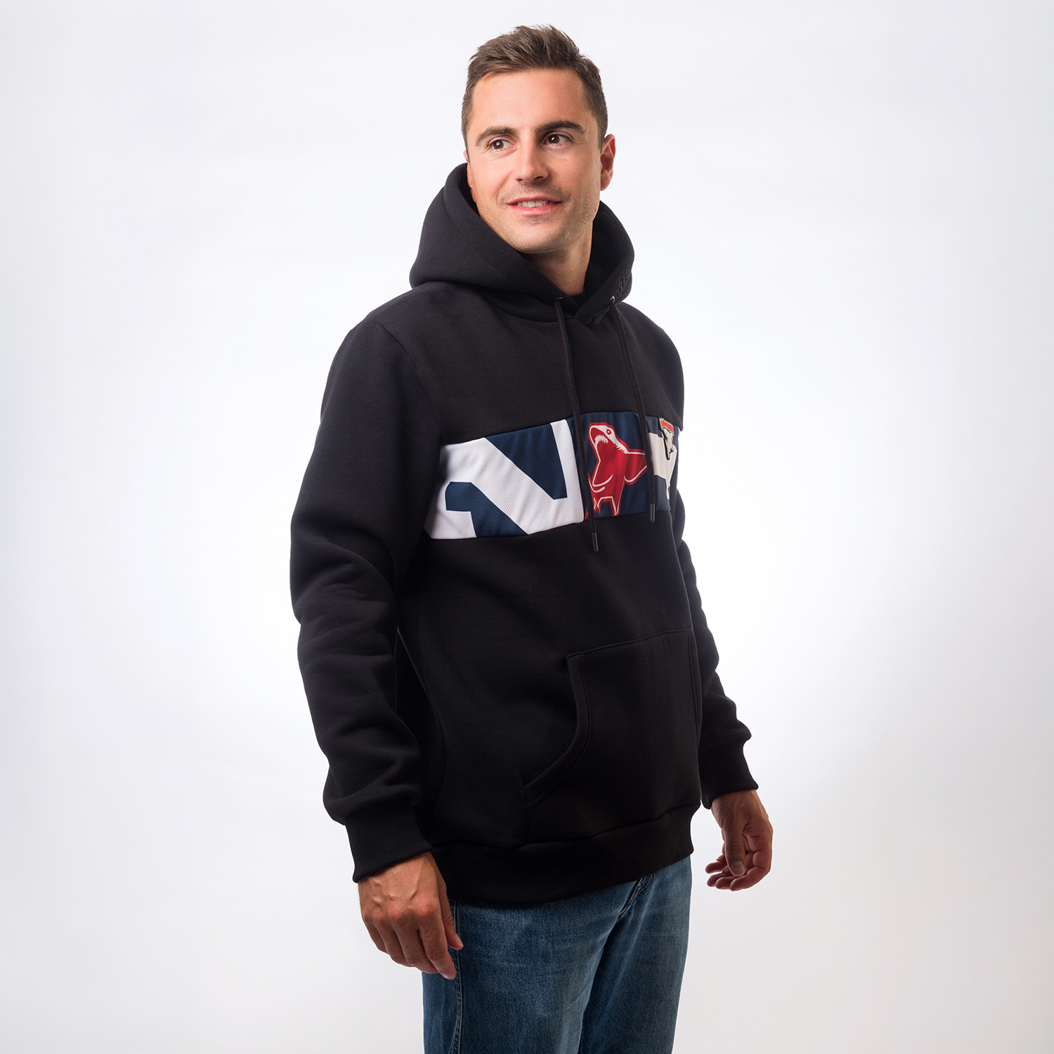 Hoodie, Sweatshirt, Kapuzenpullover, Schwarz, Logo-Streifen