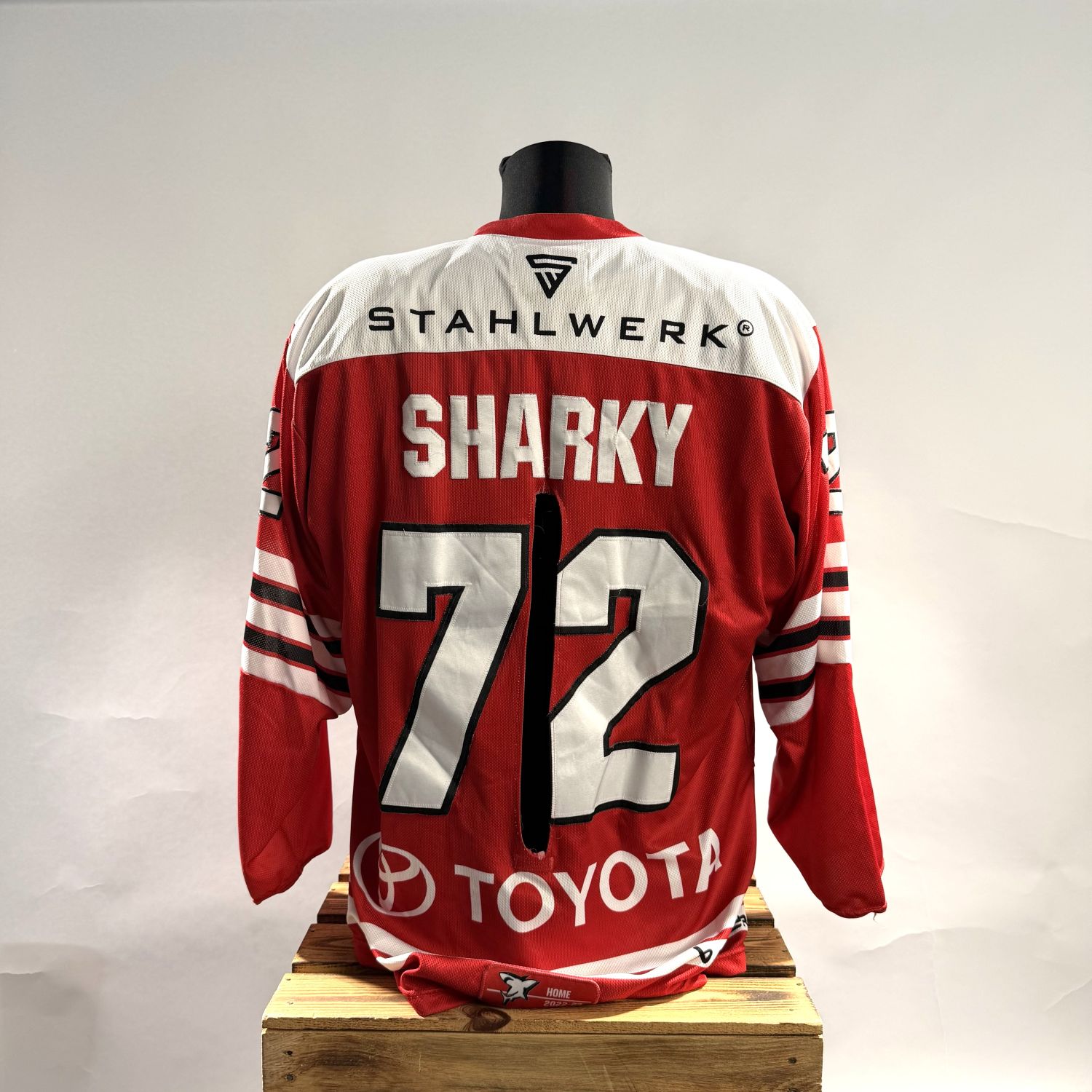 hockey-jersey, rote-jersey, nummer-72, Sharky, Toyota