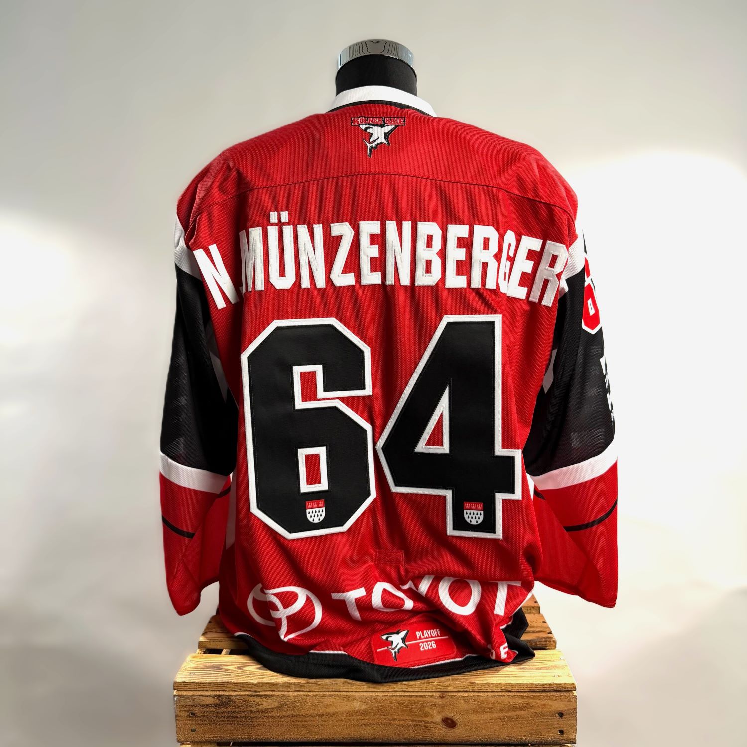 Hockey Jersey, Rücken-Nr. 64, Rotes Trikot, Team-Logo, Mesh-Gewebe