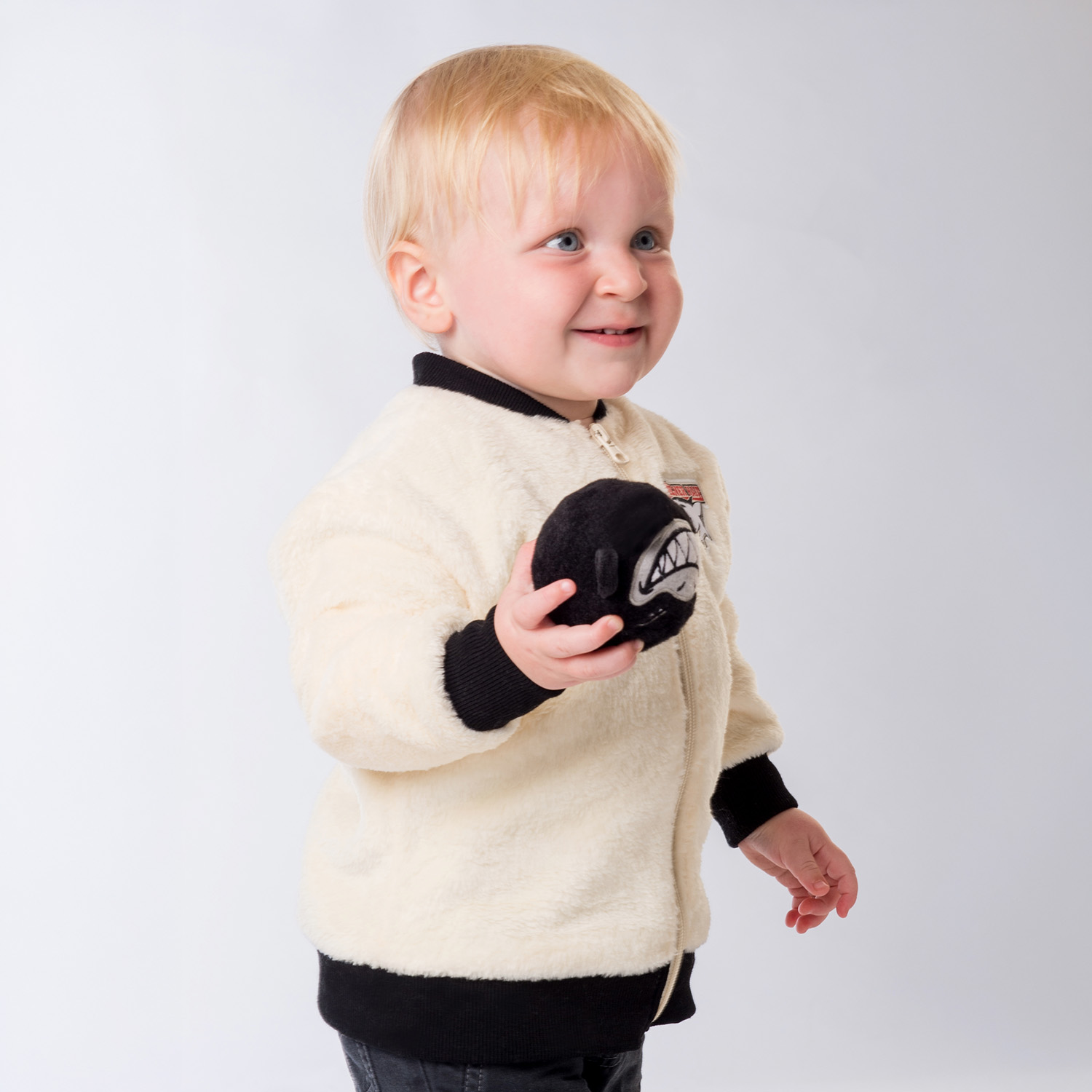 baby, Jacke, Fleece, creme, schwarzer-Kragen