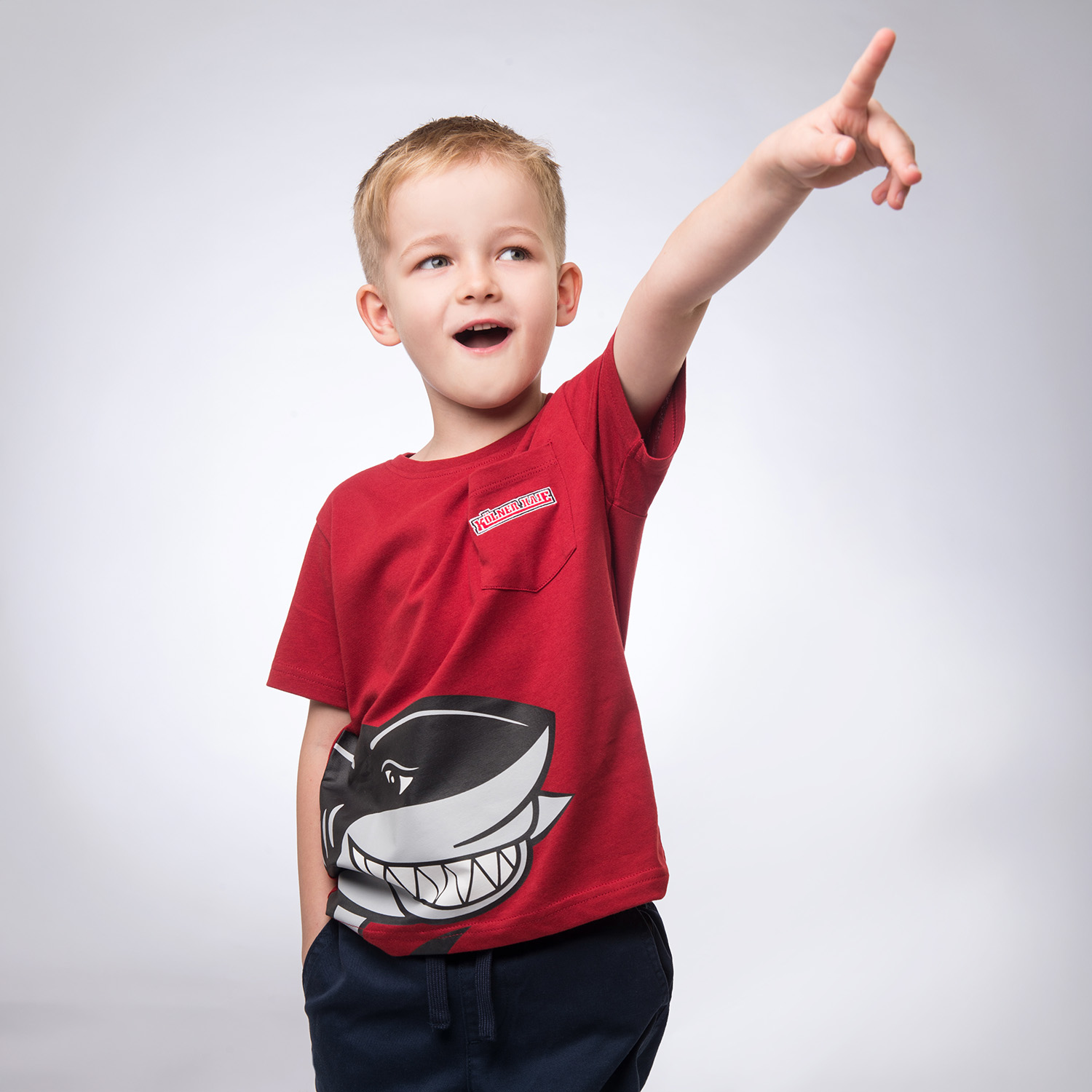 Kinder T-Shirt, Rot, Kurzarm, Rundhals, Shark-Print