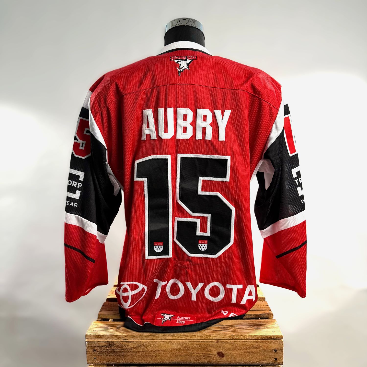 Hockey jersey, Rote Jersey, Nummer 15, Aubry-Name, Toyota-Logo