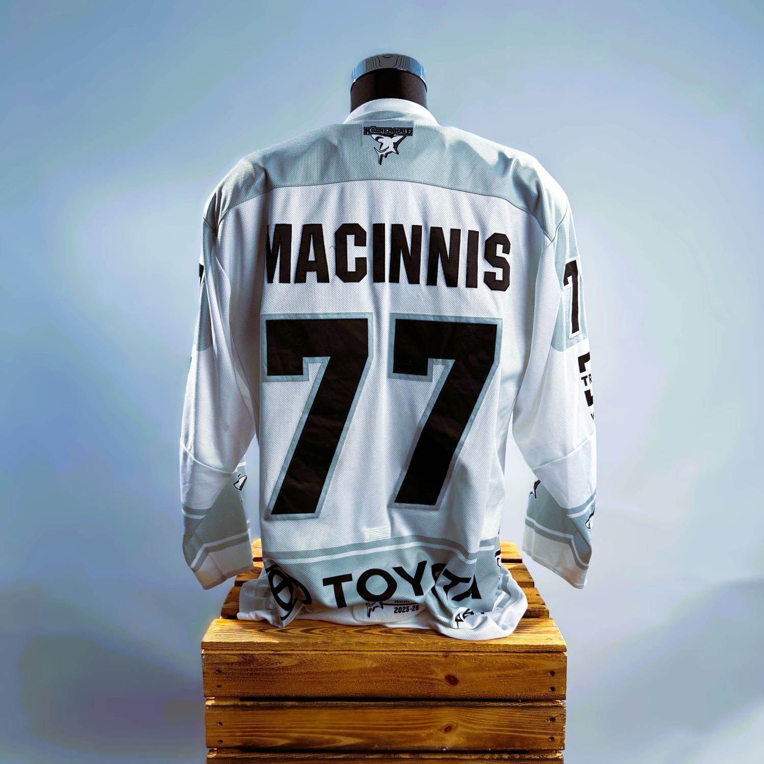 Hockey Jersey, Nummer 77, Sportswear, Weiße Trikot, Rückseite MACINNIS
