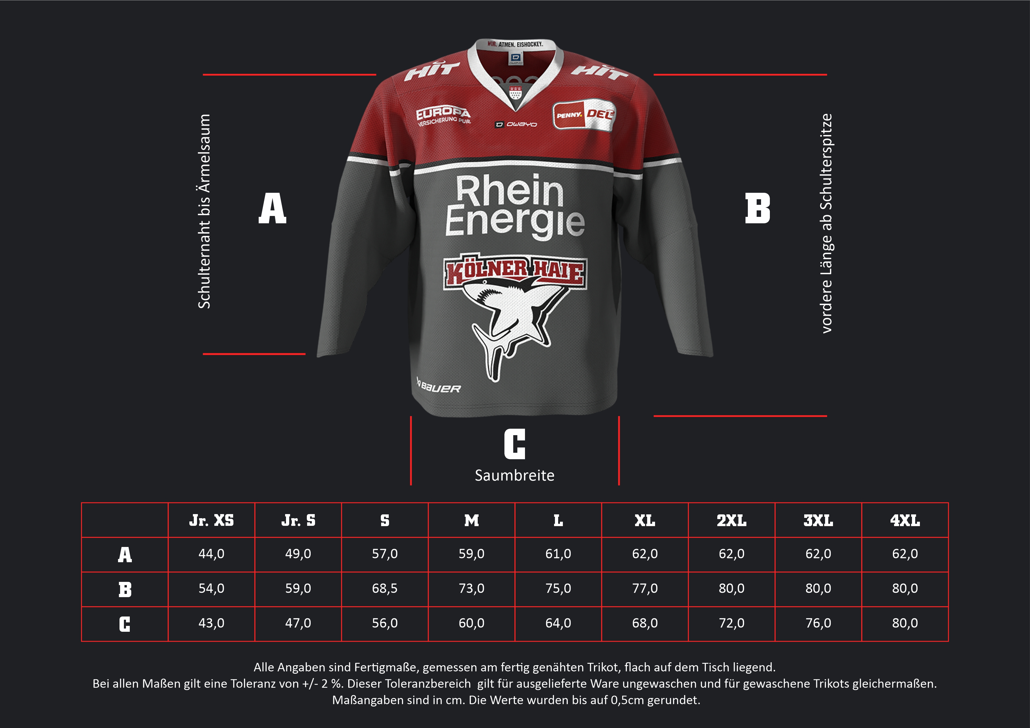 Hockey Jersey, Rhein Energie, Köln Haie, Schulterbreite, Saumbreite