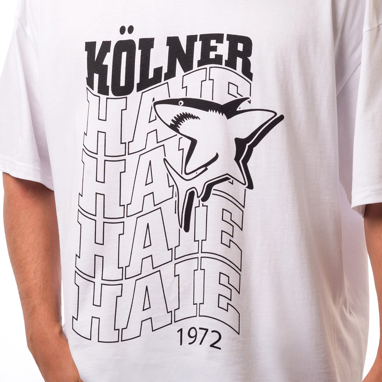 T-Shirt, Weiße, Grafik, Kurzarm, Hai-Design