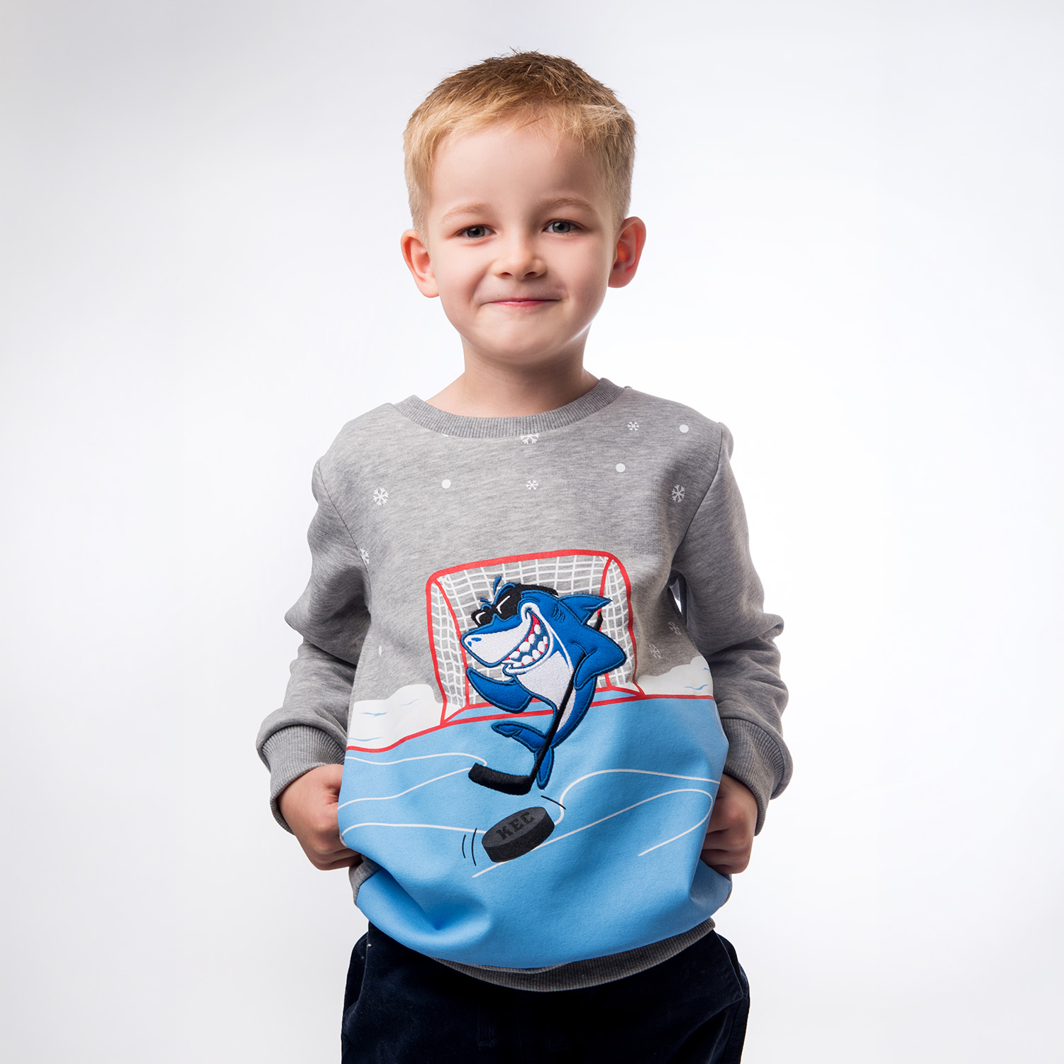 Kinderpullover, Sweatshirt, Grafikdruck, Grau, Hockey‑/Eishockey‑Thema