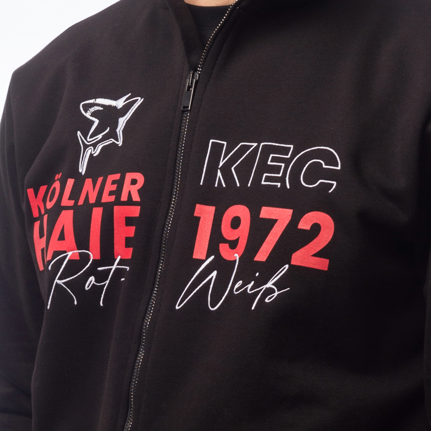 Reißverschluss, Hoodie, Kölner HALE?, 1972, Weiss Schrift