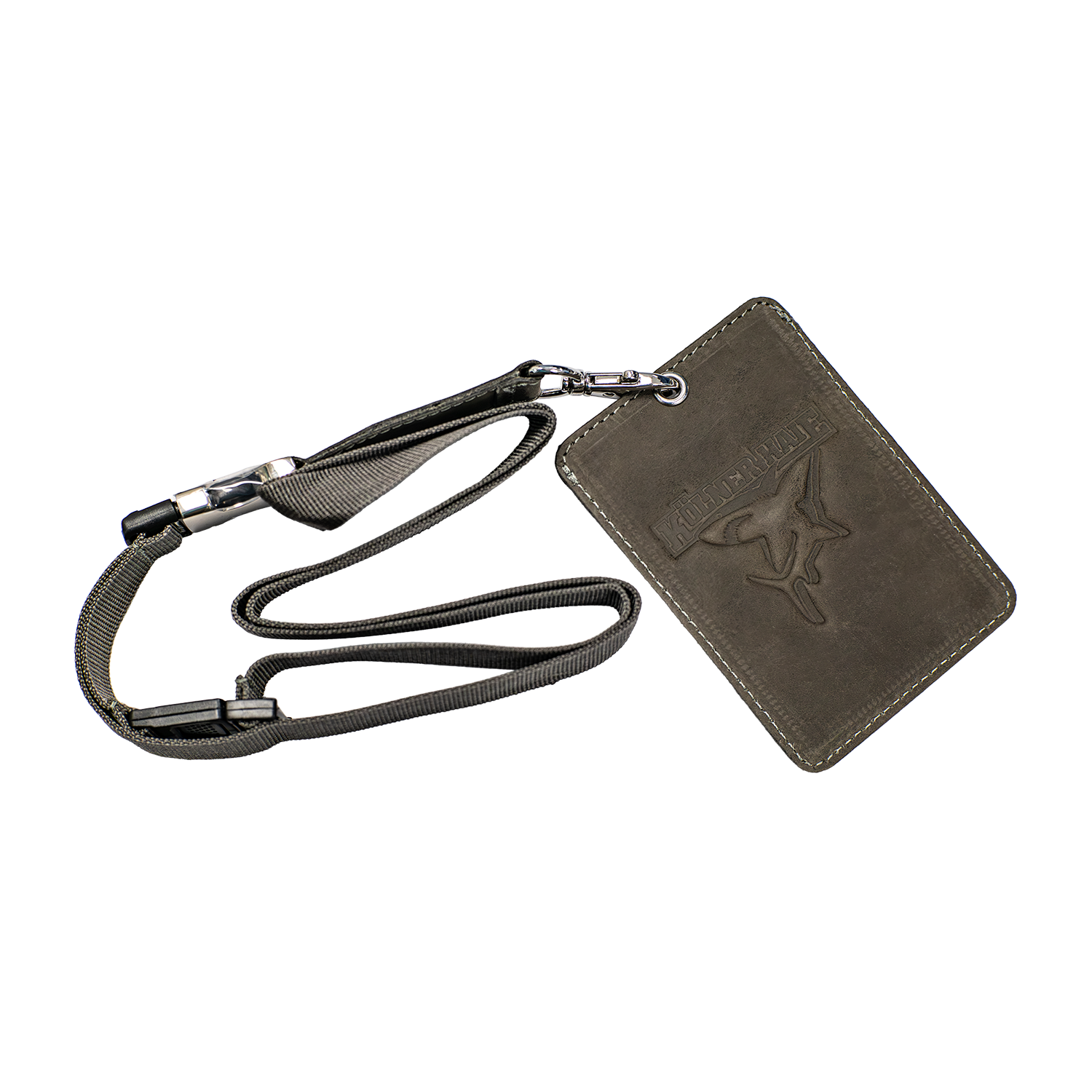 Lanyard, Wallet, Card holder, Leather, Gray