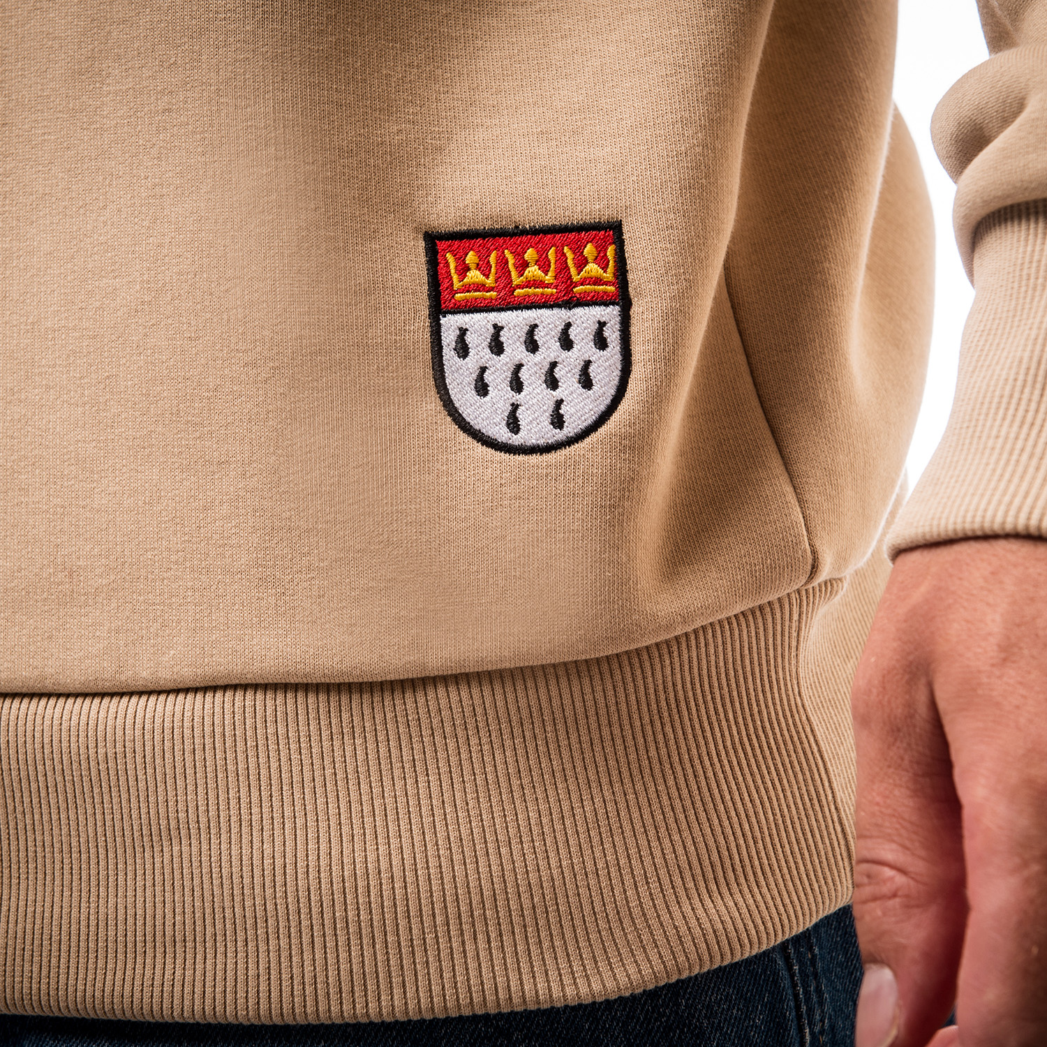 sweatshirt, beige, Abzeichen, Strick, Rippstrick