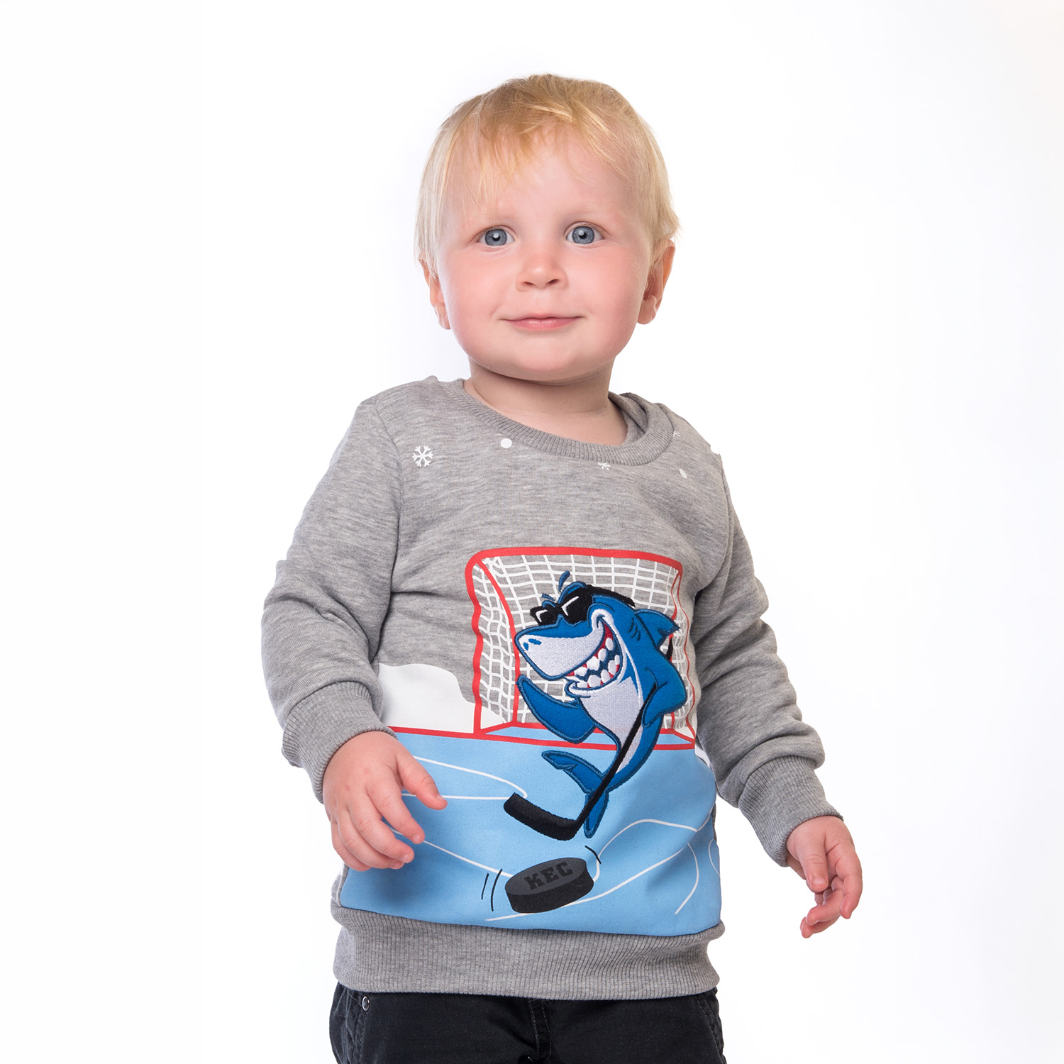 Baby, Sweatshirt, Gray, Shark graphic, Hockey net pattern