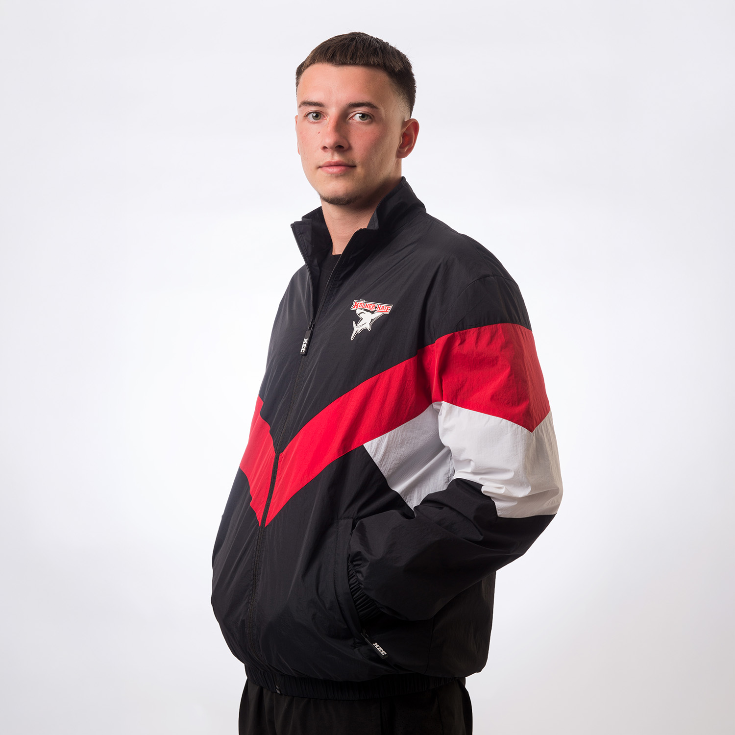 windbreaker, Jacket, Farbblock, Schwarz-Rot, Reißverschluss