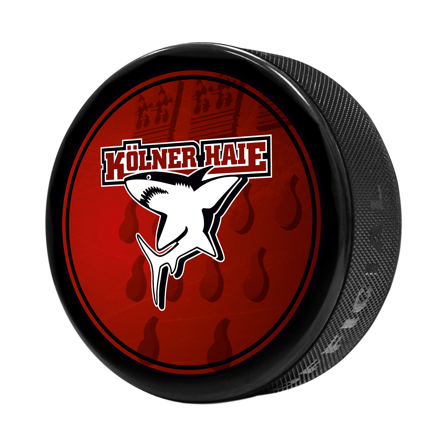 Eishockey-Puck, Rote Platte, Hai-Logo, Pucks Oberfläche, Sportzubehör
