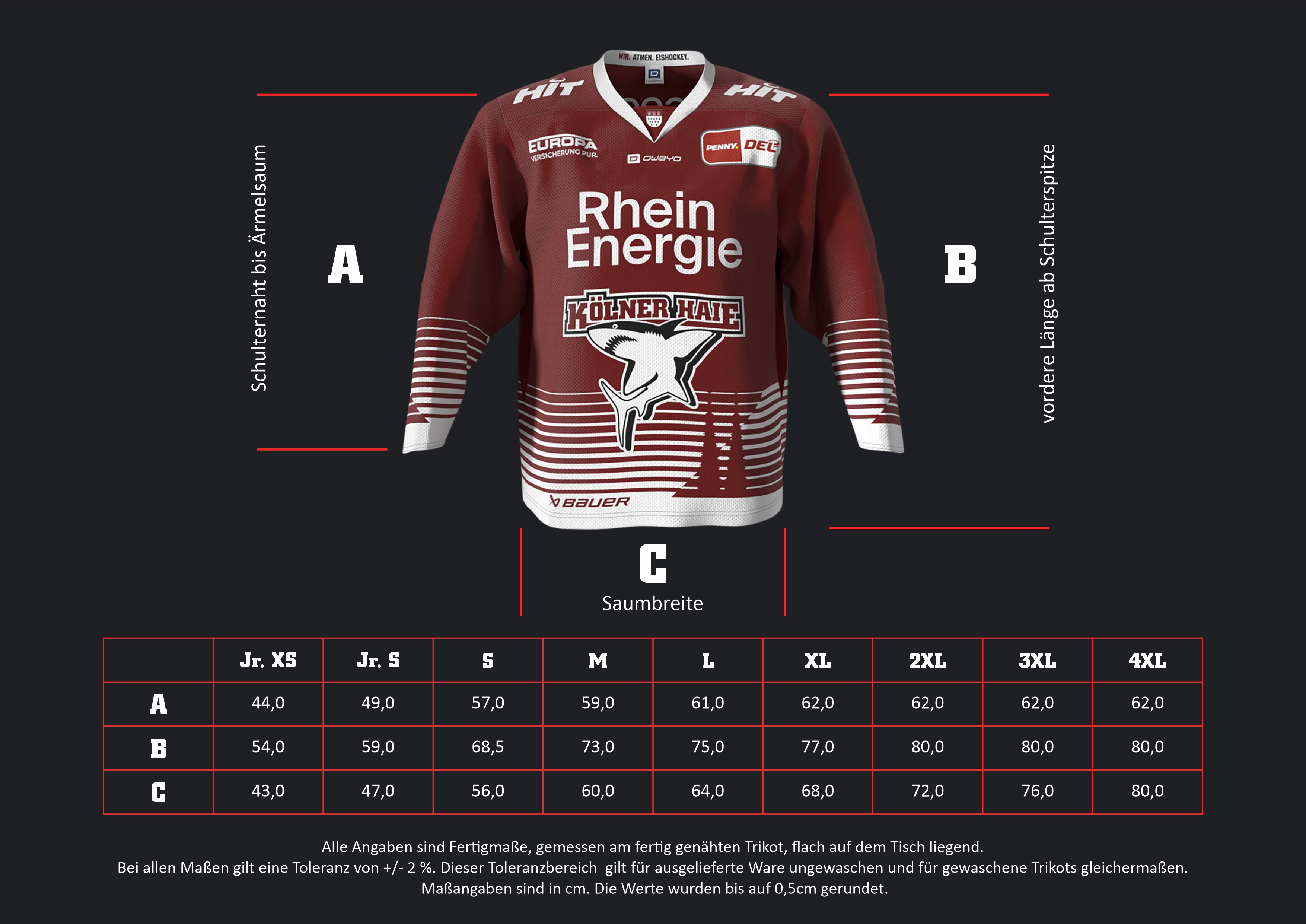 Eishockey-Trikot, Rhein Energie, Kölner Haie, Langarm, Saumweite